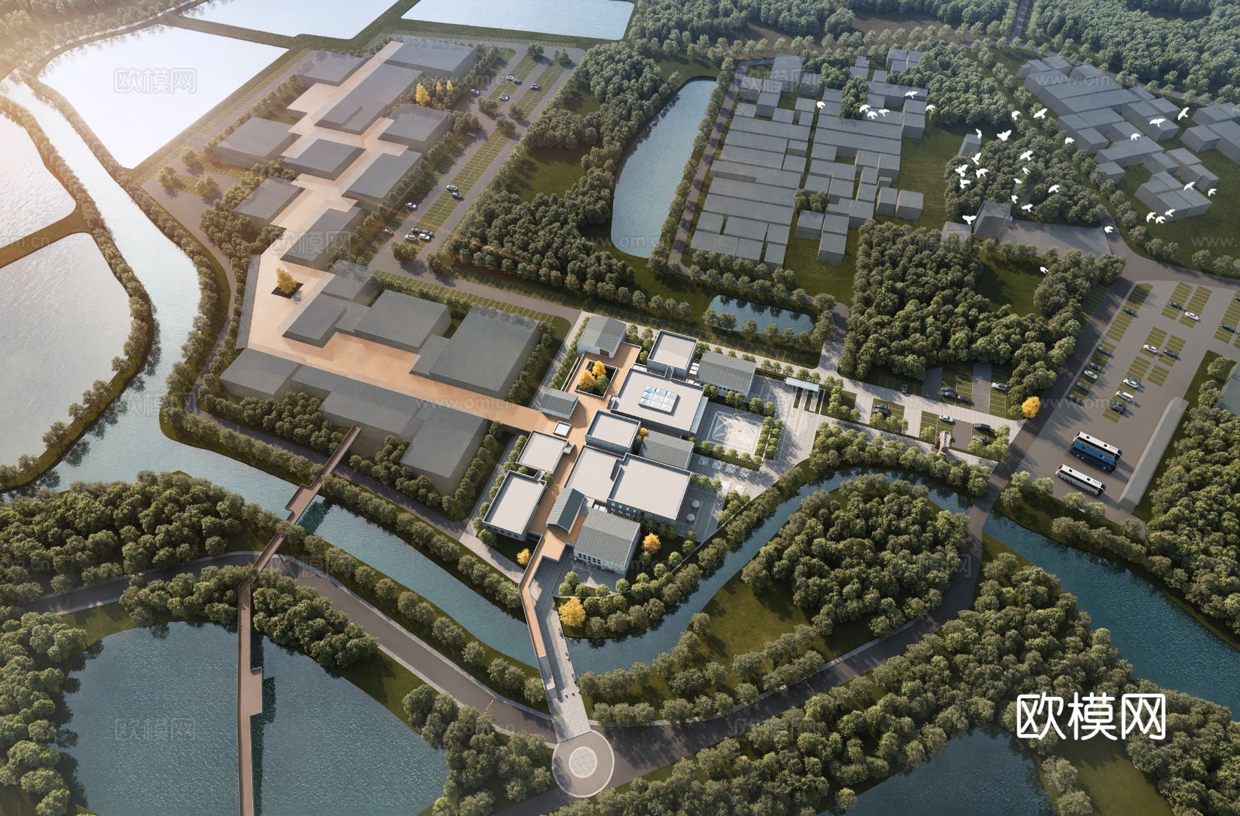 新农村旅游度假村鸟瞰效果图下载（渲染图3）