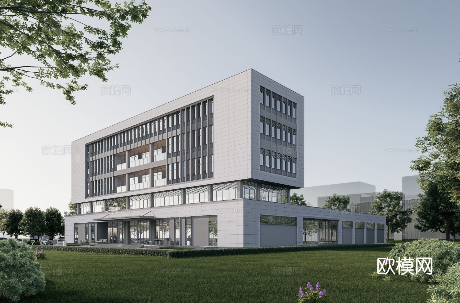 现代多层办公楼外观效果图下载（渲染图3）