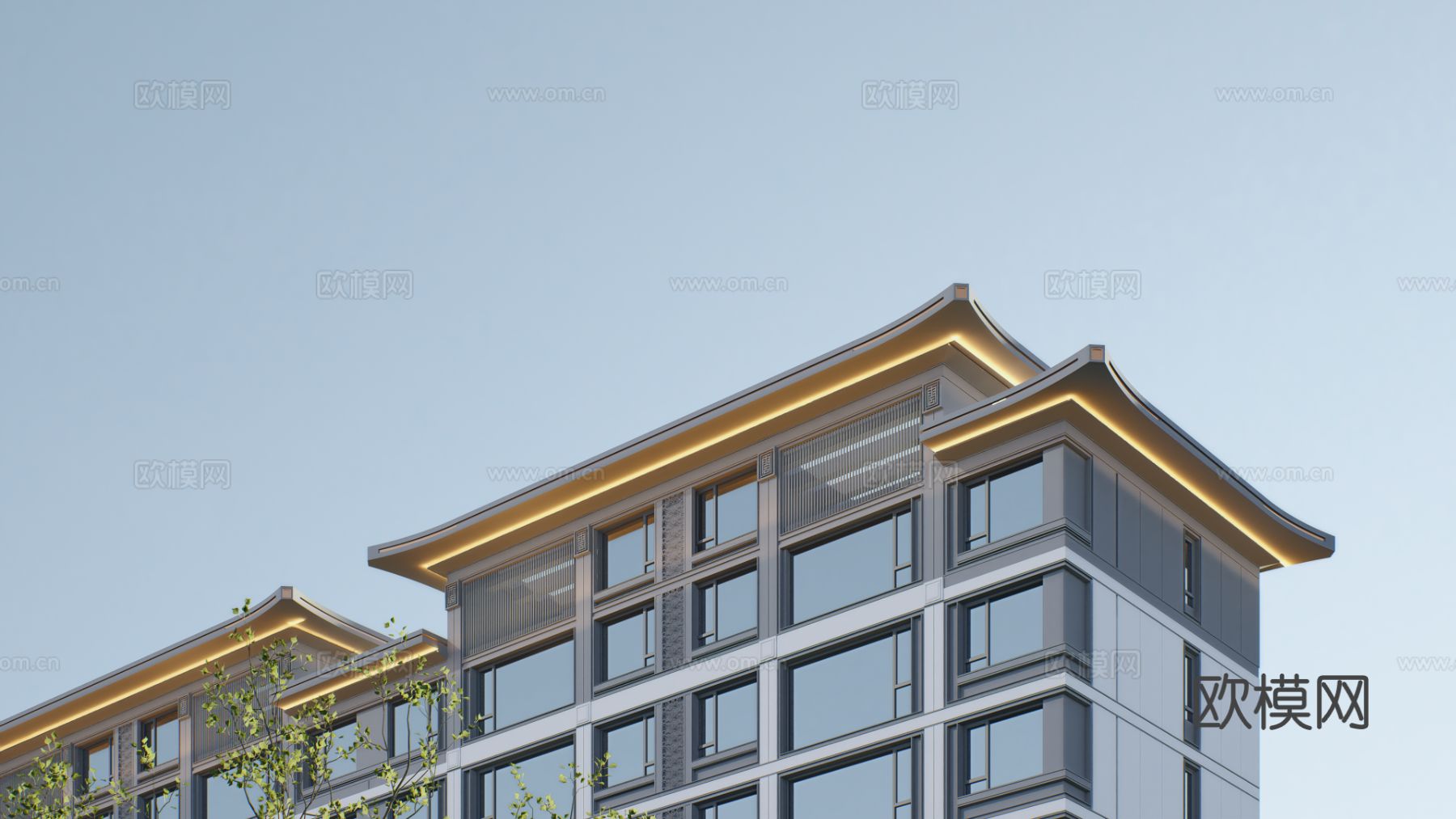 新中式高档高品质住宅小区外观效果图下载（渲染图14）