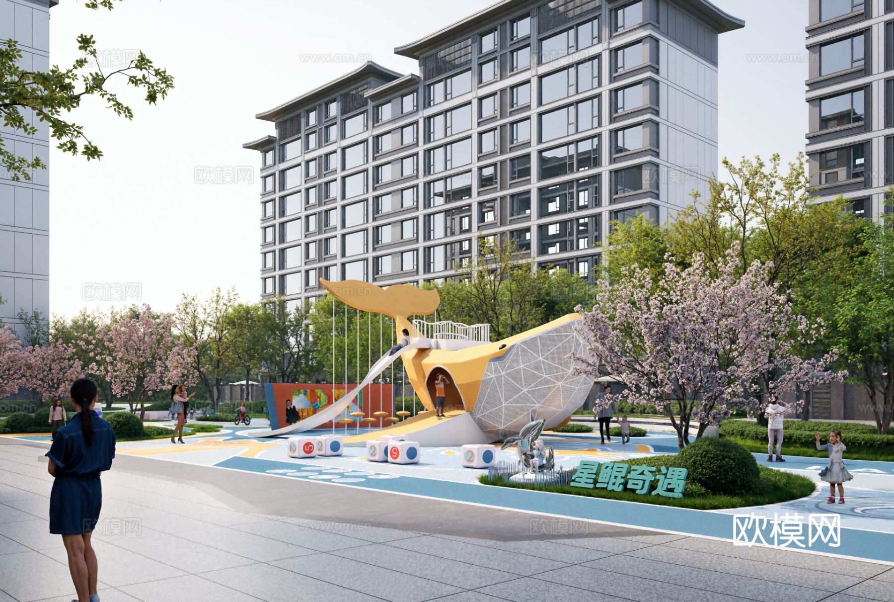 新中式高档高品质住宅小区外观效果图下载（渲染图8）