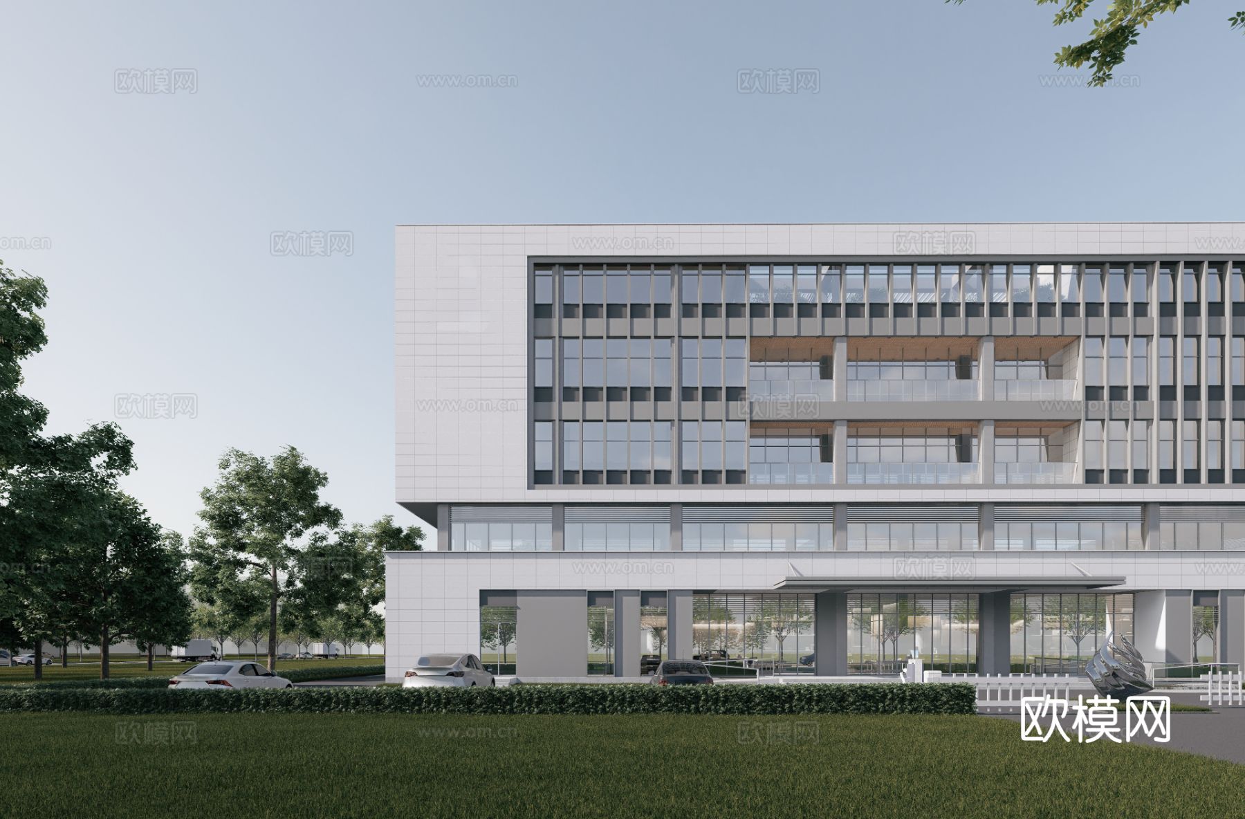 现代多层办公楼外观效果图下载（渲染图4）