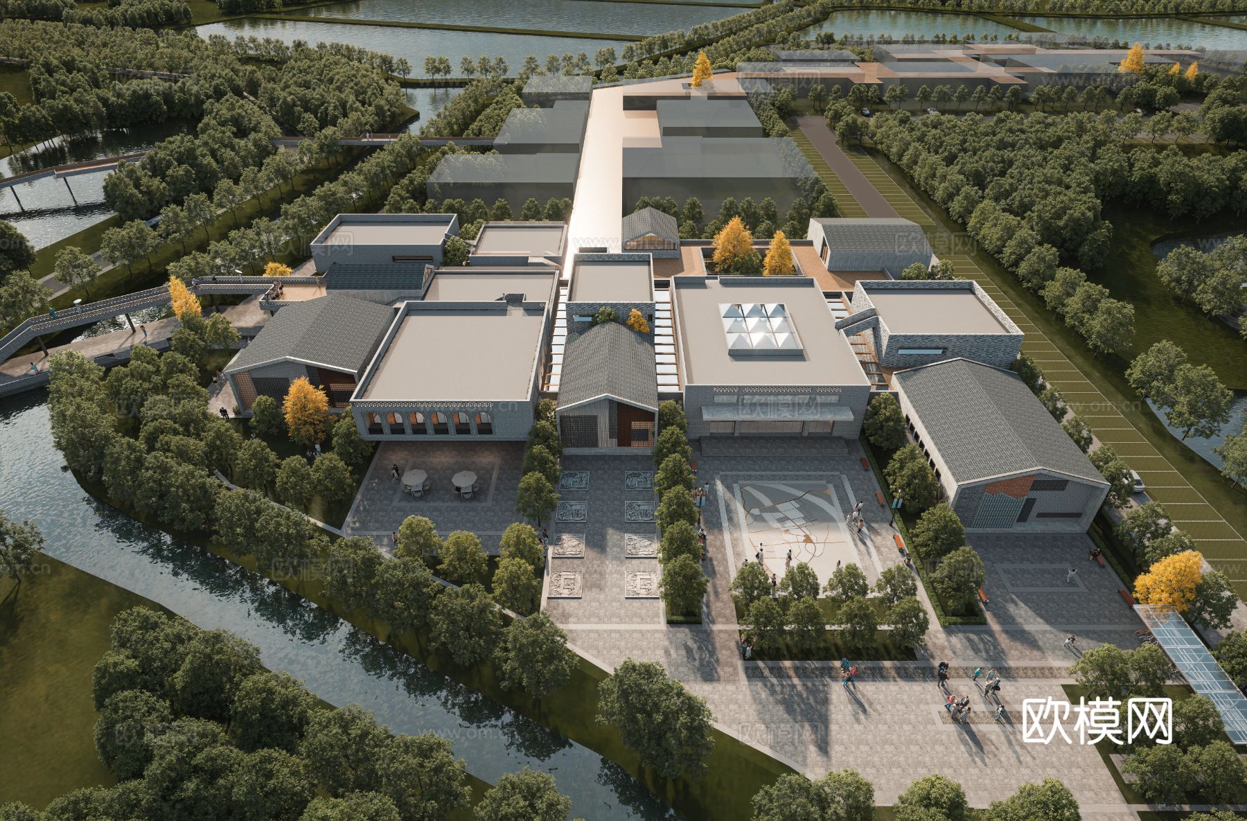 新农村旅游度假村鸟瞰效果图下载（渲染图1）