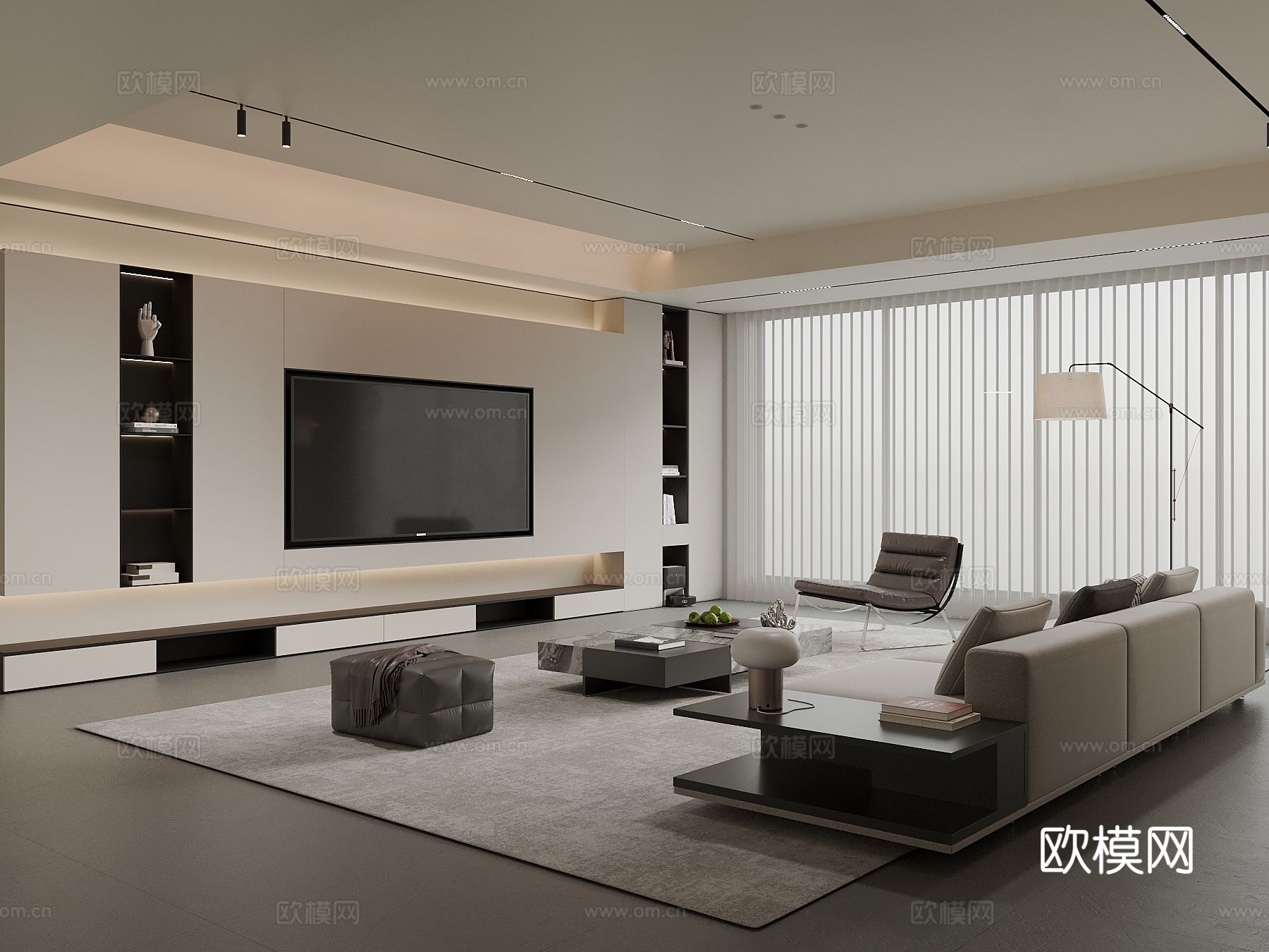 现代客厅 电视背景墙 沙发茶几组合su模型