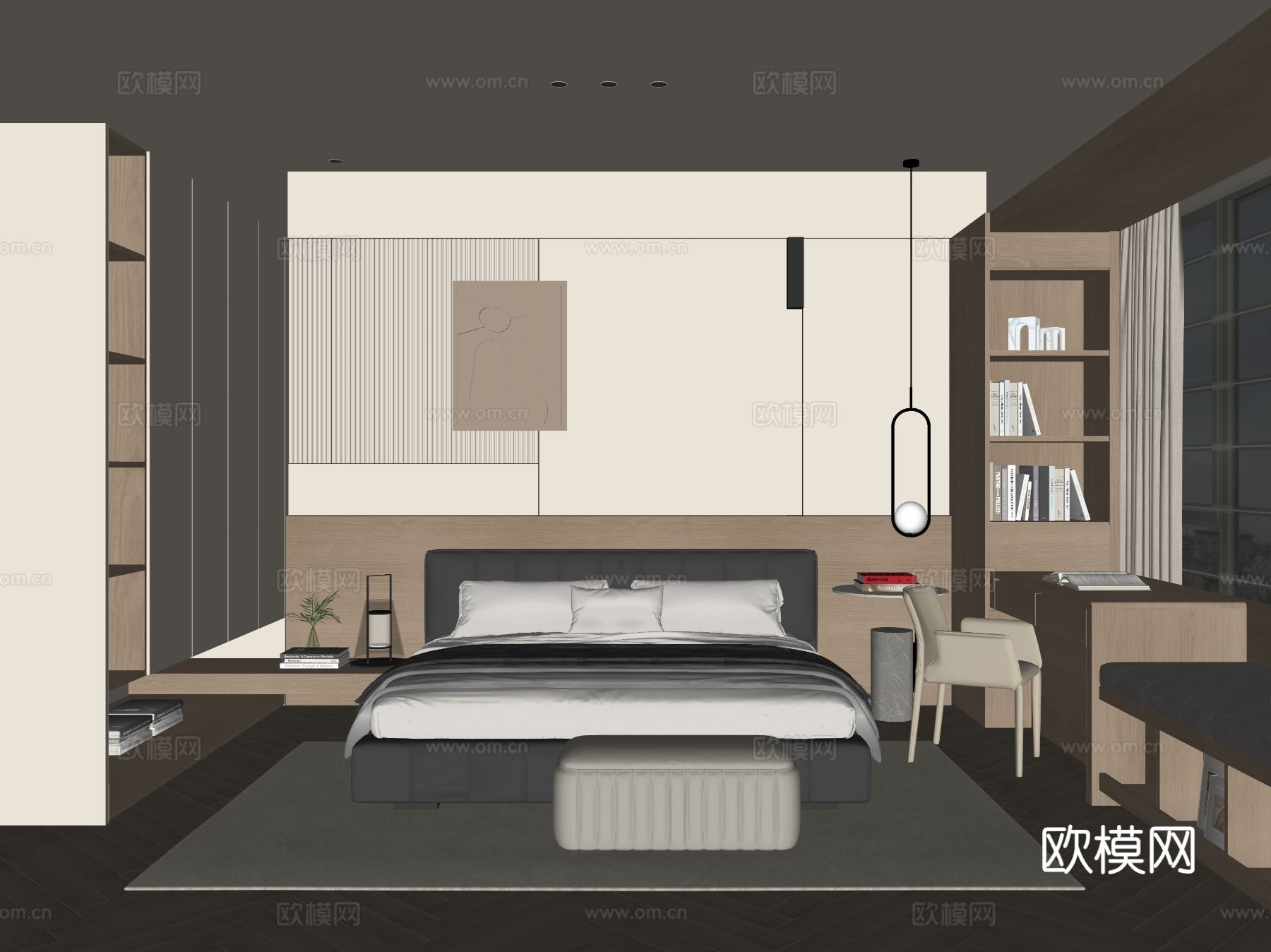 现代家居卧室su模型