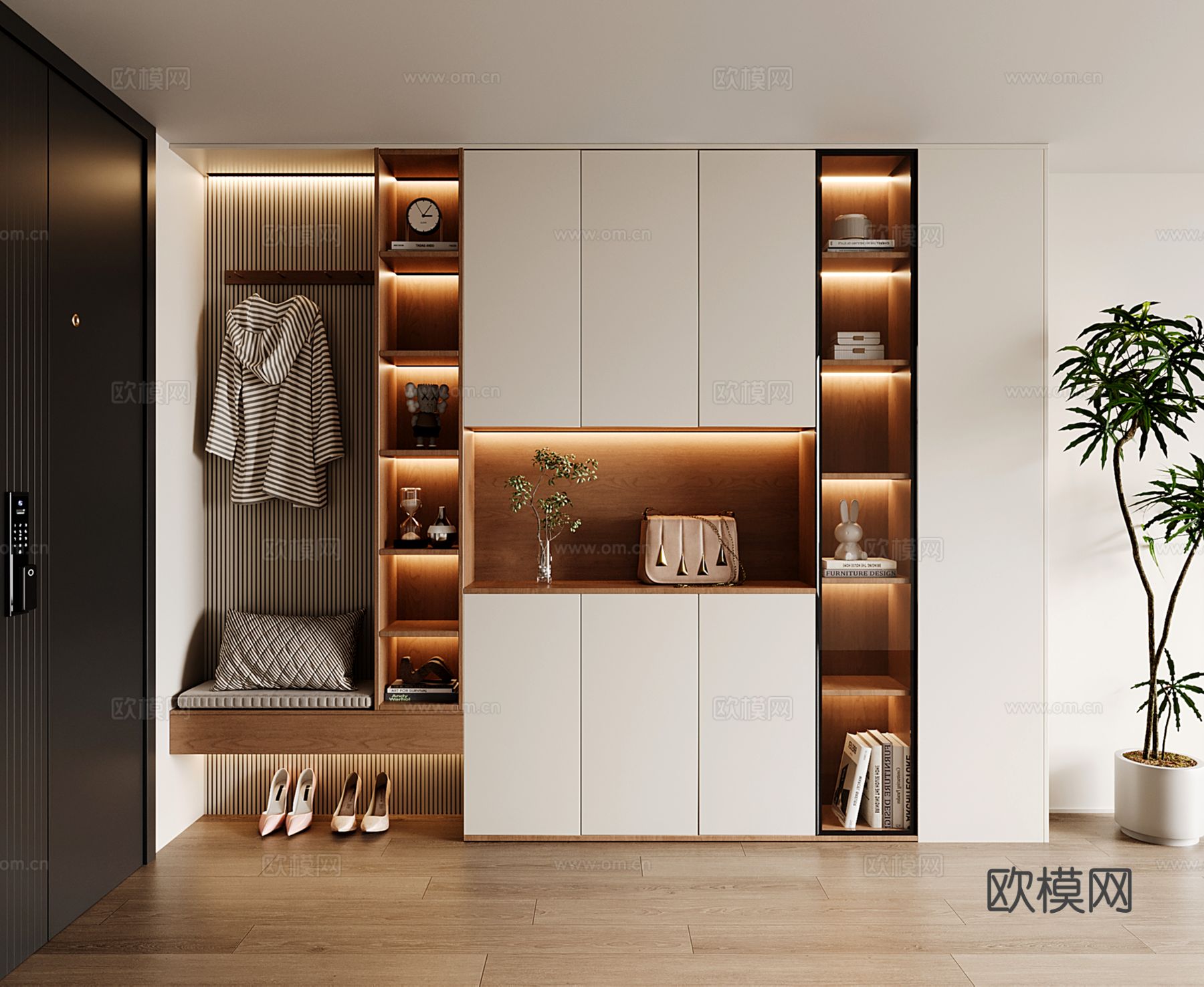 现代定制玄关鞋柜 通顶鞋柜换鞋凳su模型