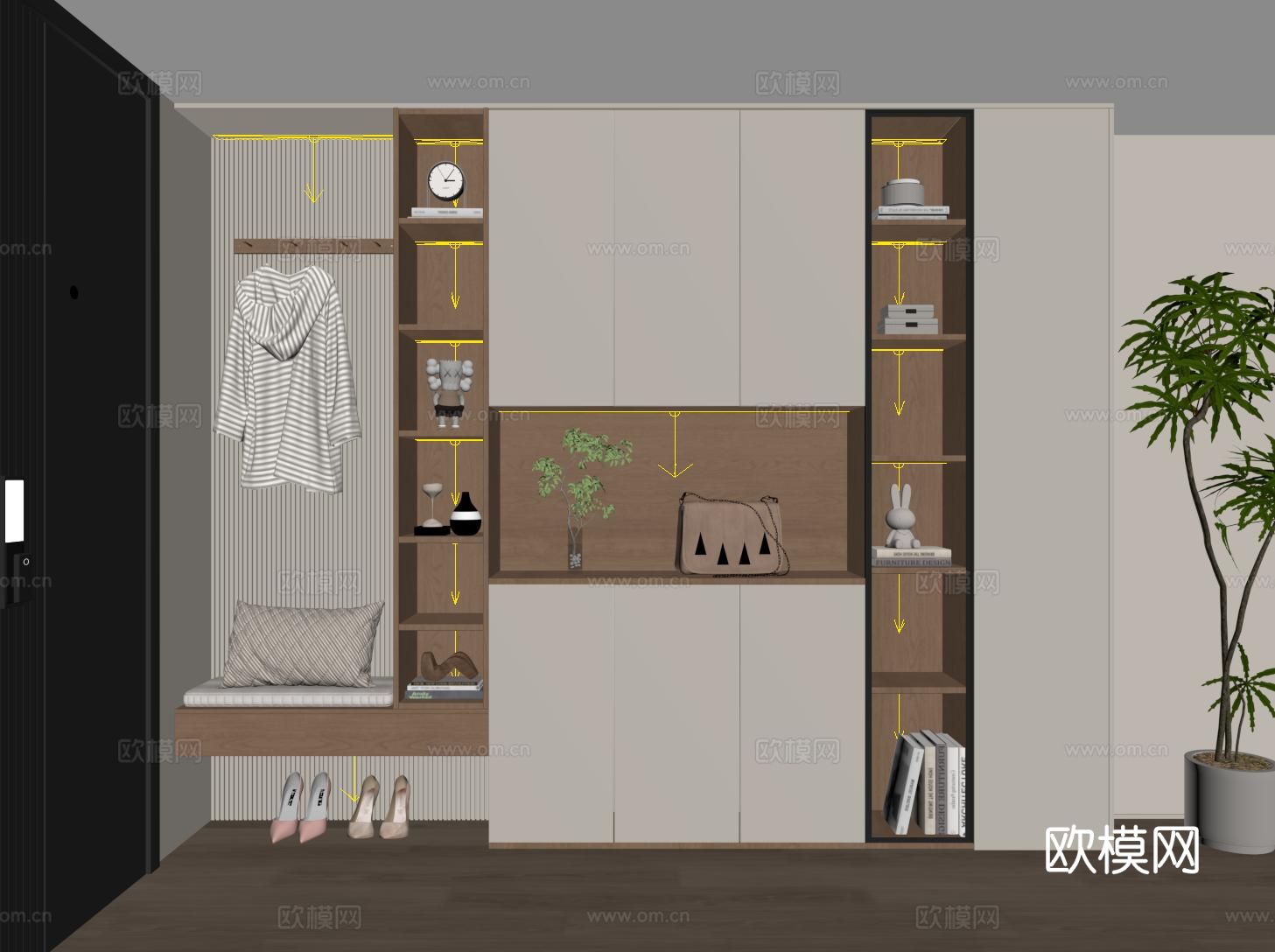 现代定制玄关鞋柜 通顶鞋柜换鞋凳su模型