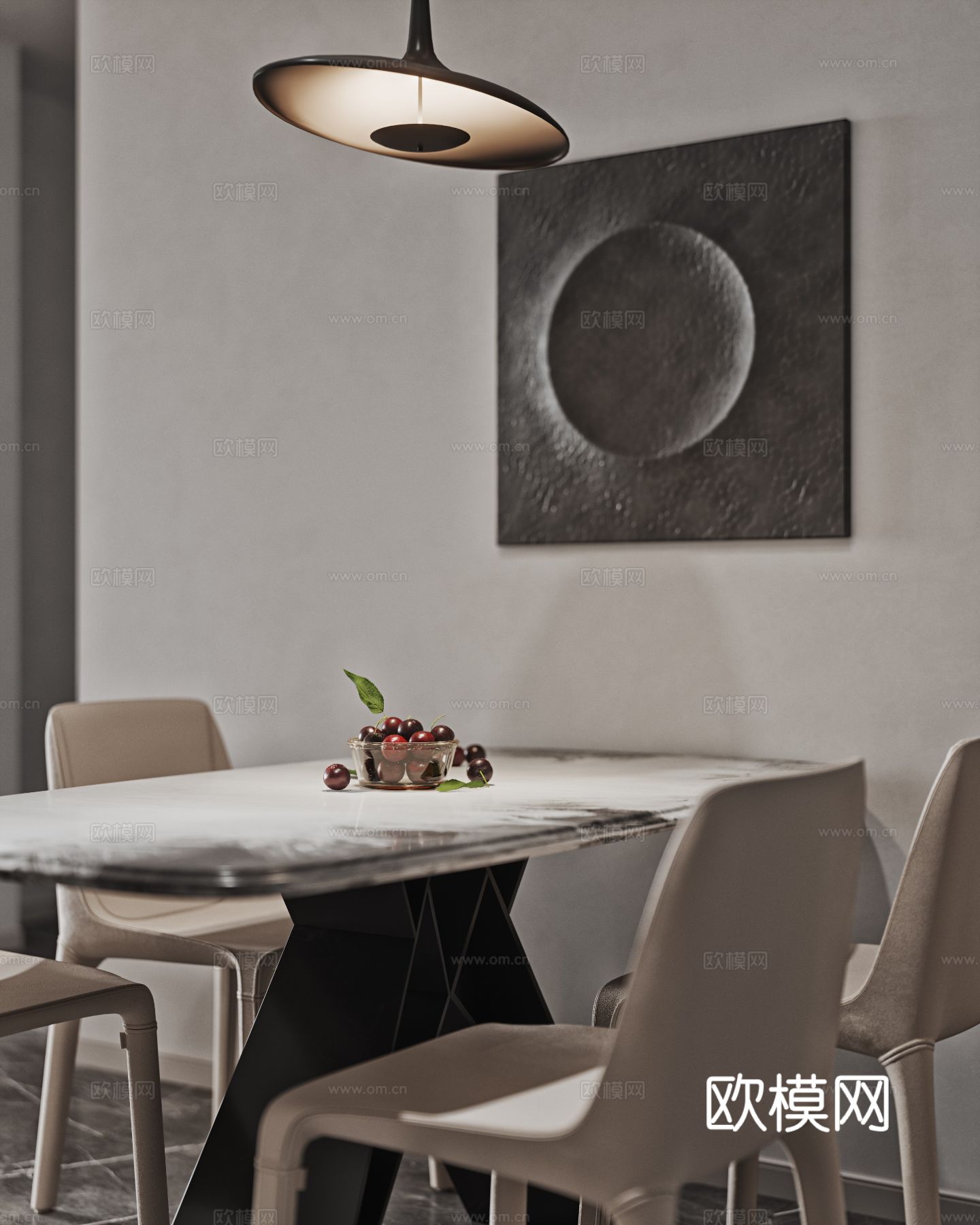 奶油风复式平层 客厅 卧室 书房效果图下载（渲染图8）