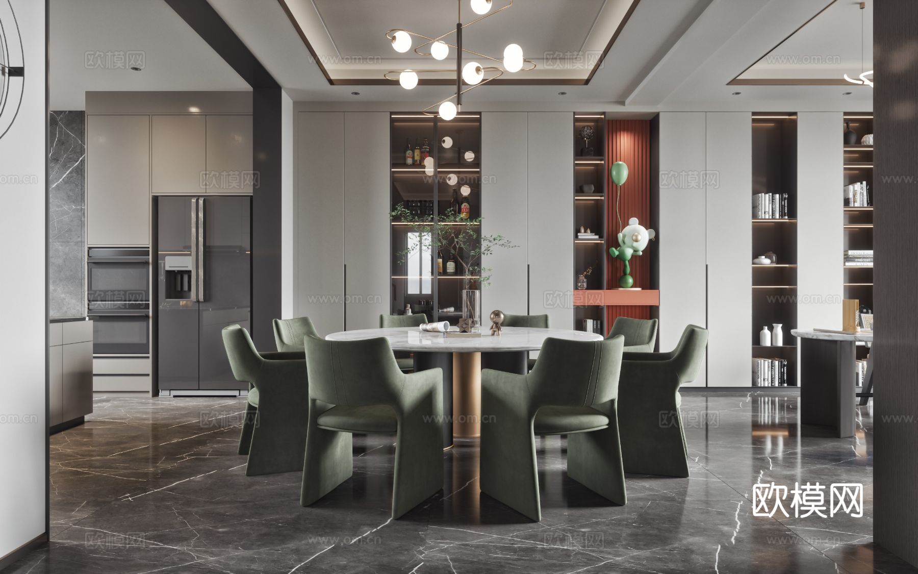 奶油风复式平层 客厅 卧室 书房效果图下载（渲染图17）