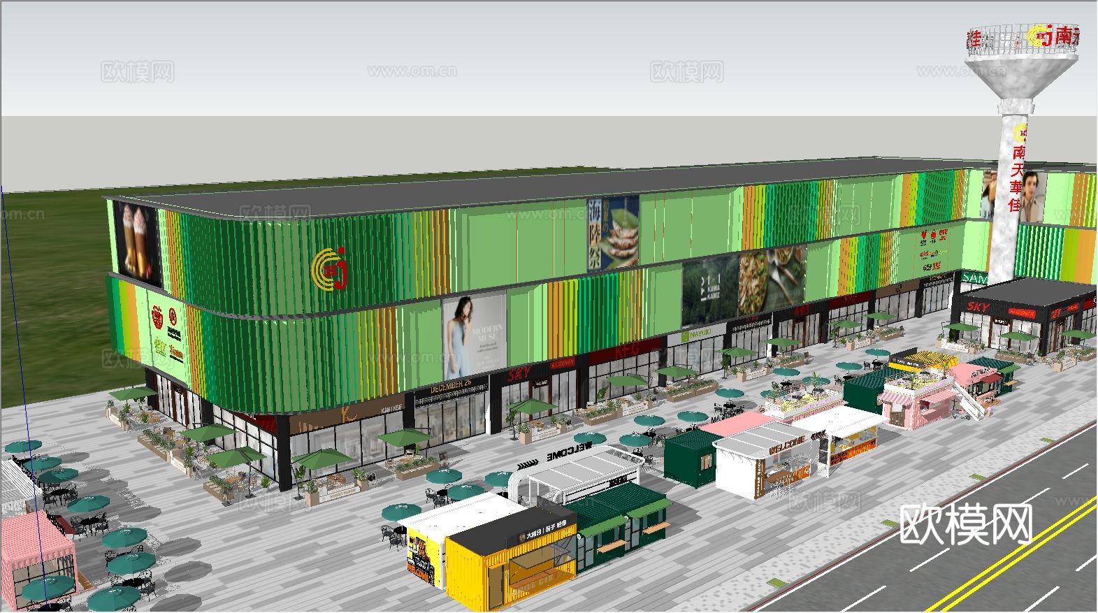 2万平方现代网红商业综合体su模型下载（渲染图2）