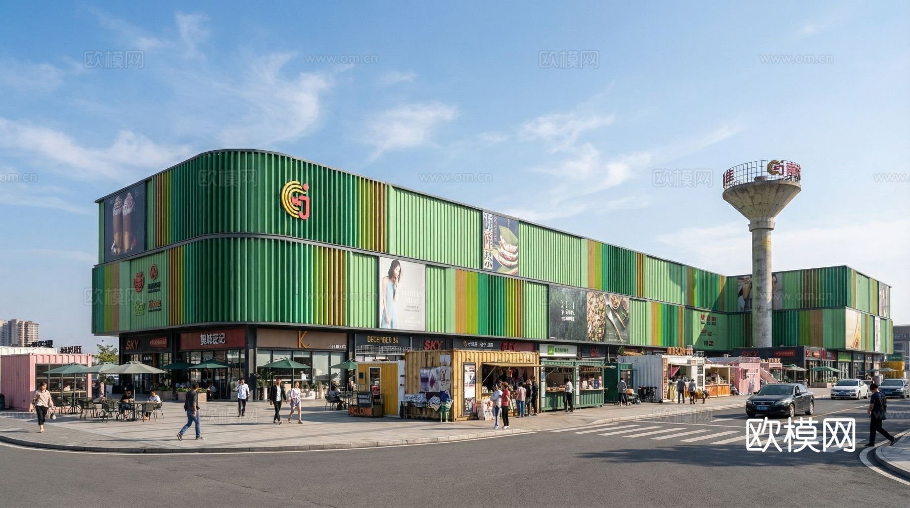 2万平方现代网红商业综合体su模型下载（渲染图3）