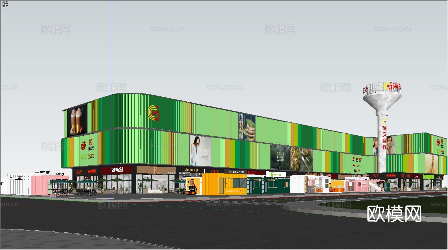 2万平方现代网红商业综合体su模型下载（渲染图1）