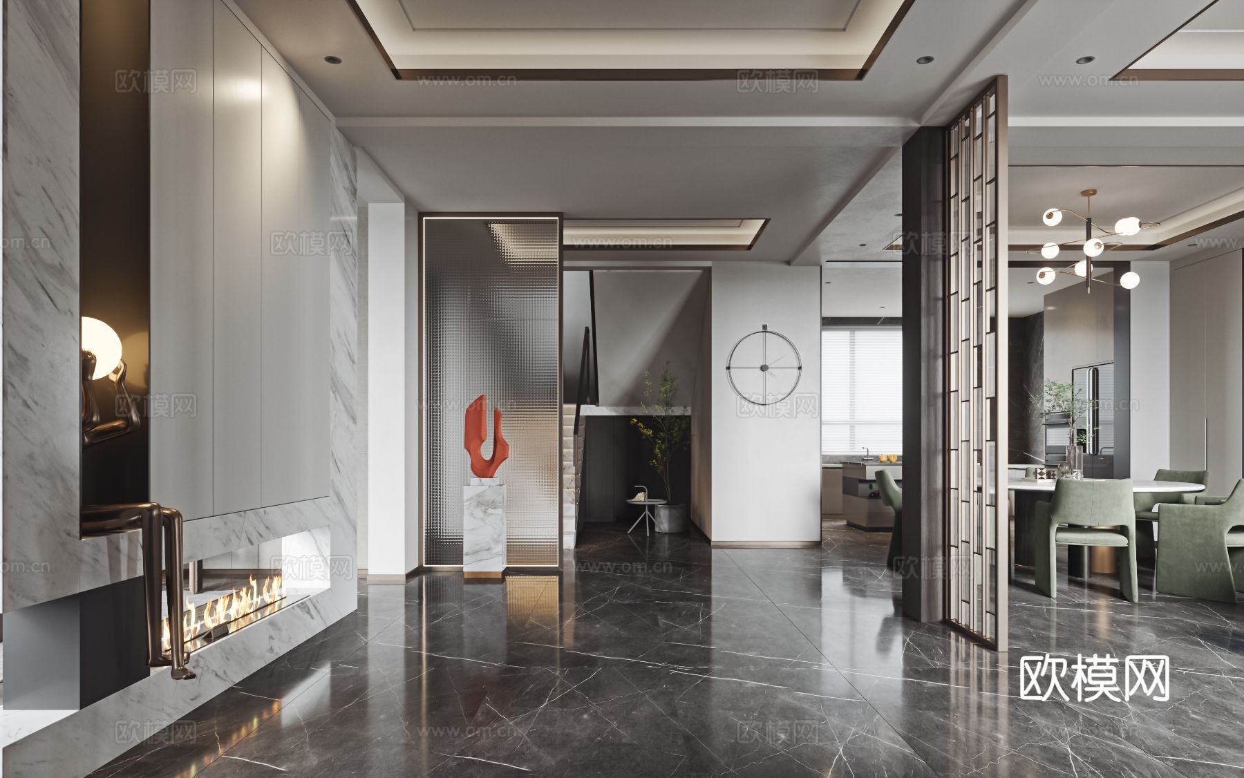 奶油风复式平层 客厅 卧室 书房效果图下载（渲染图15）