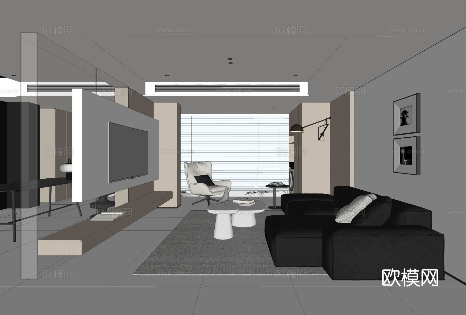 客厅 沙发茶几组合 电视柜su模型