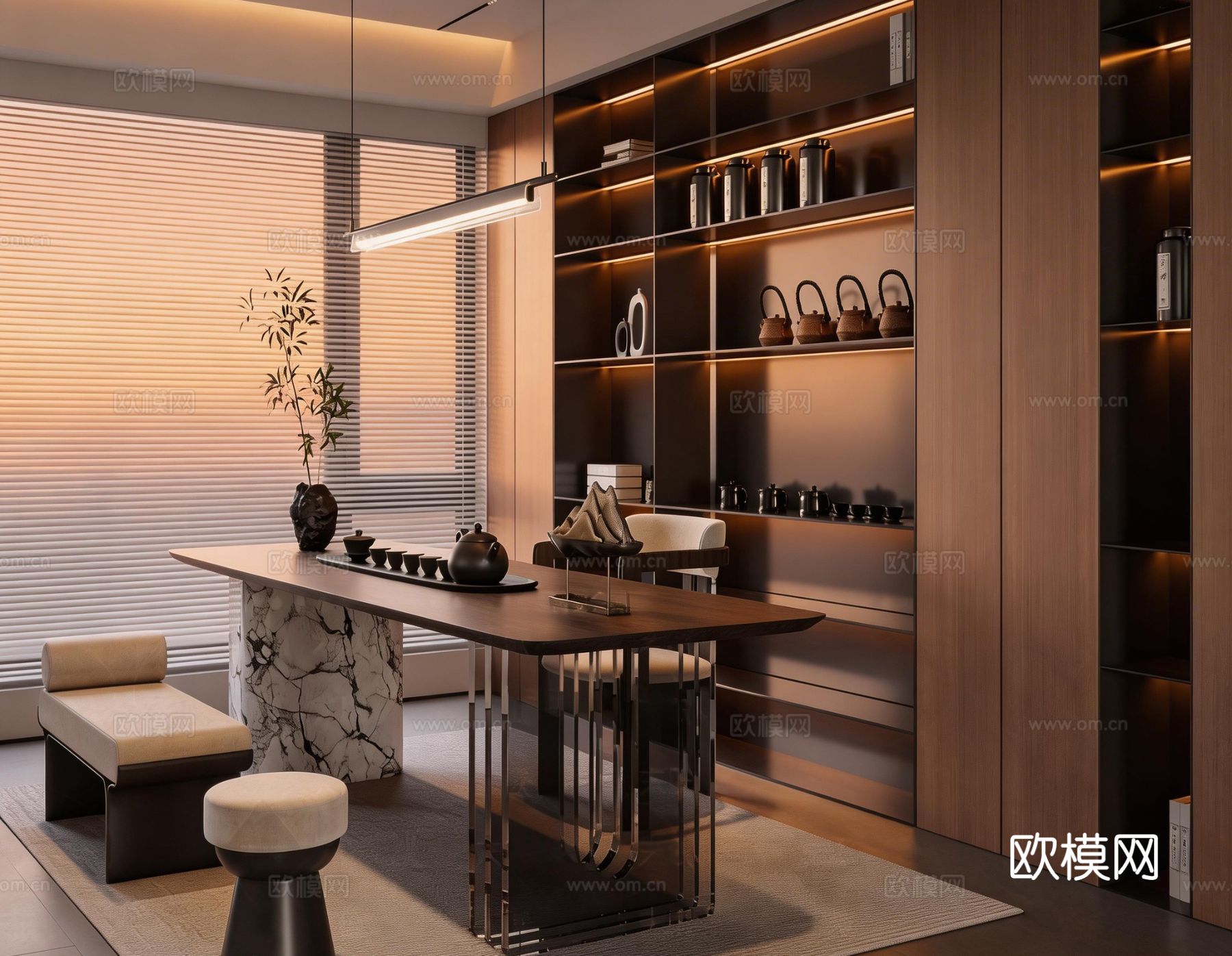茶台茶室 茶柜 茶台组合su模型