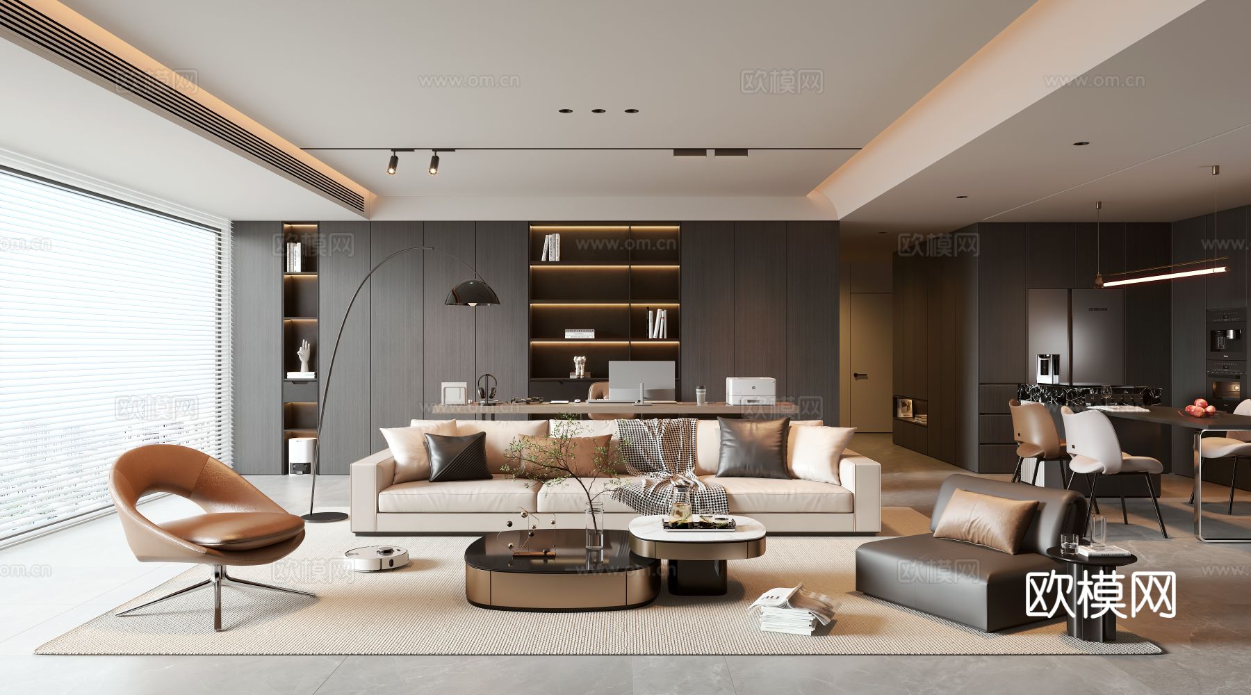 现代客餐厅 沙发 茶几 插花 墙饰 挂画 装饰品 摆件 盆栽su模型