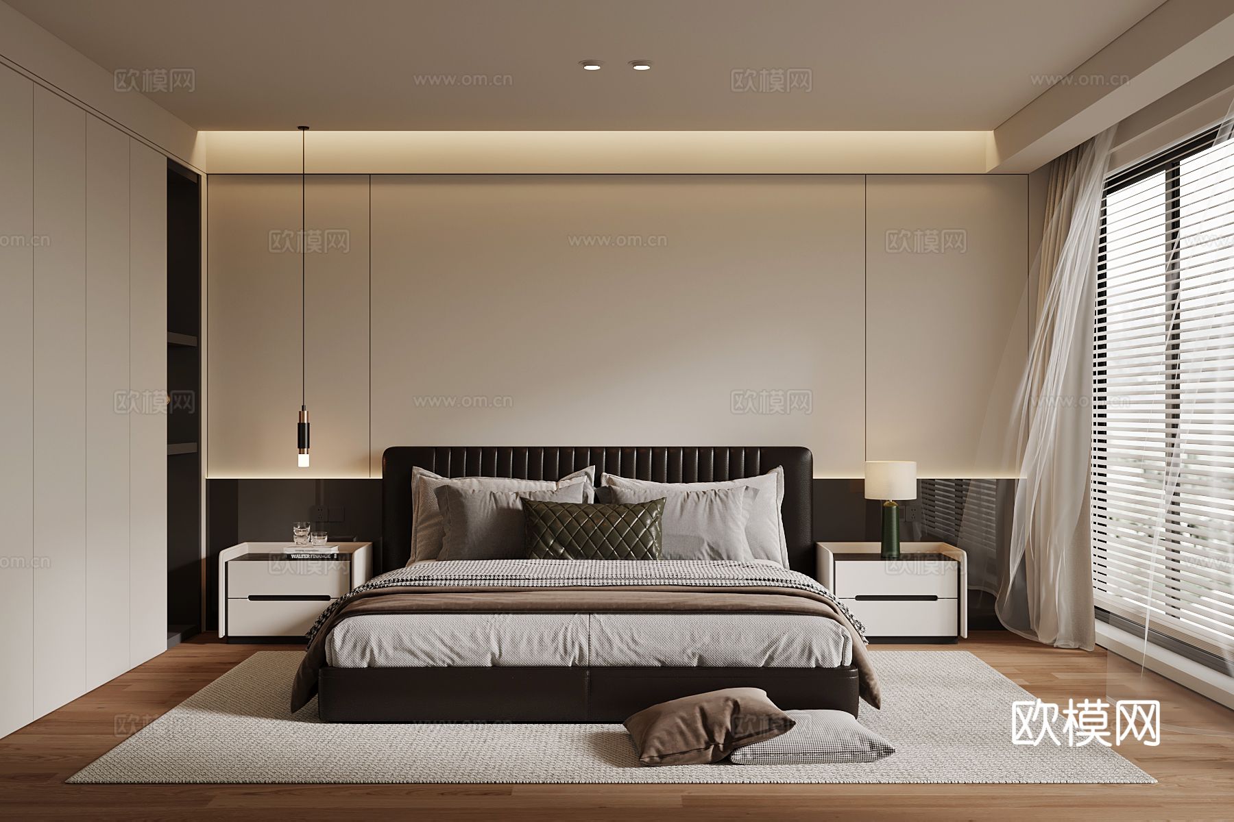 现代卧室 双人床 衣柜su模型