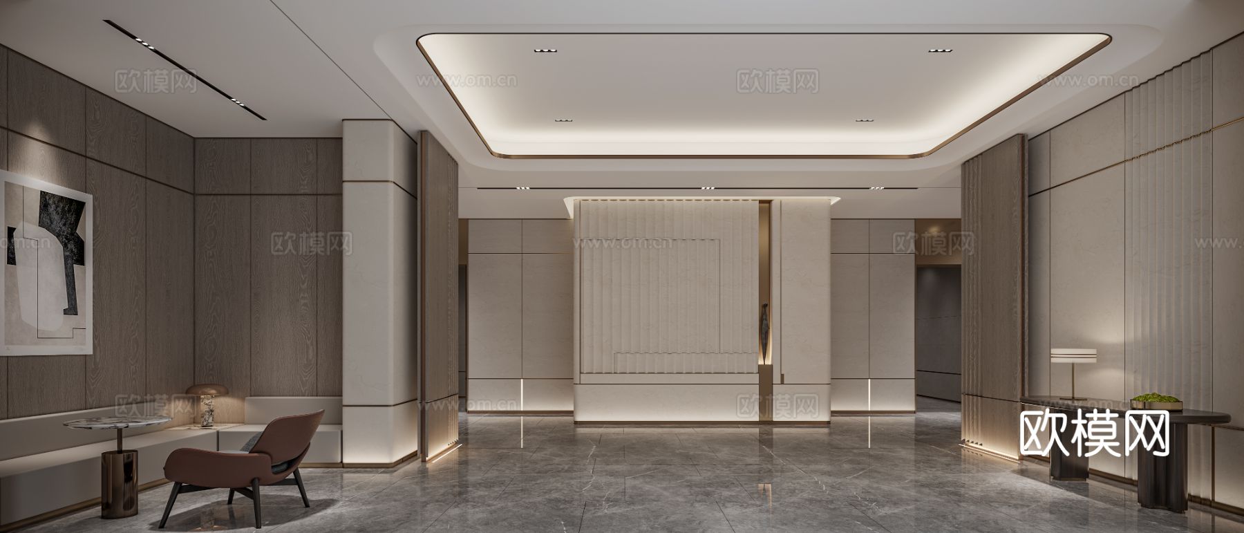 样板房入户大堂电梯厅   标准层电梯厅效果图下载（渲染图2）