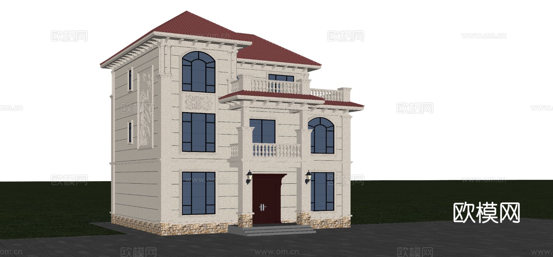 欧式独栋别墅 自建房别墅su模型