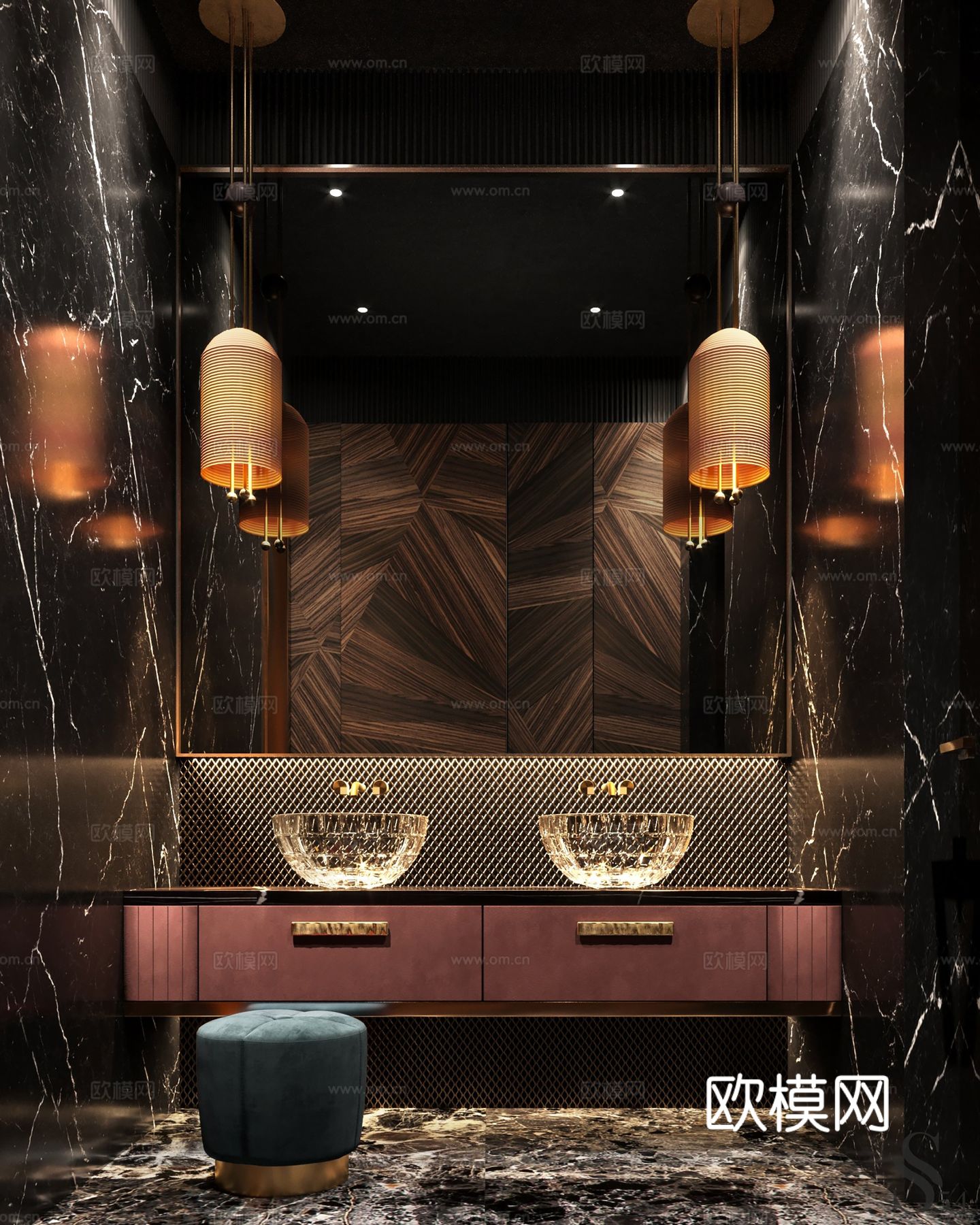 现代别墅高级灰卧室餐厅客厅大平层效果图下载（渲染图10）