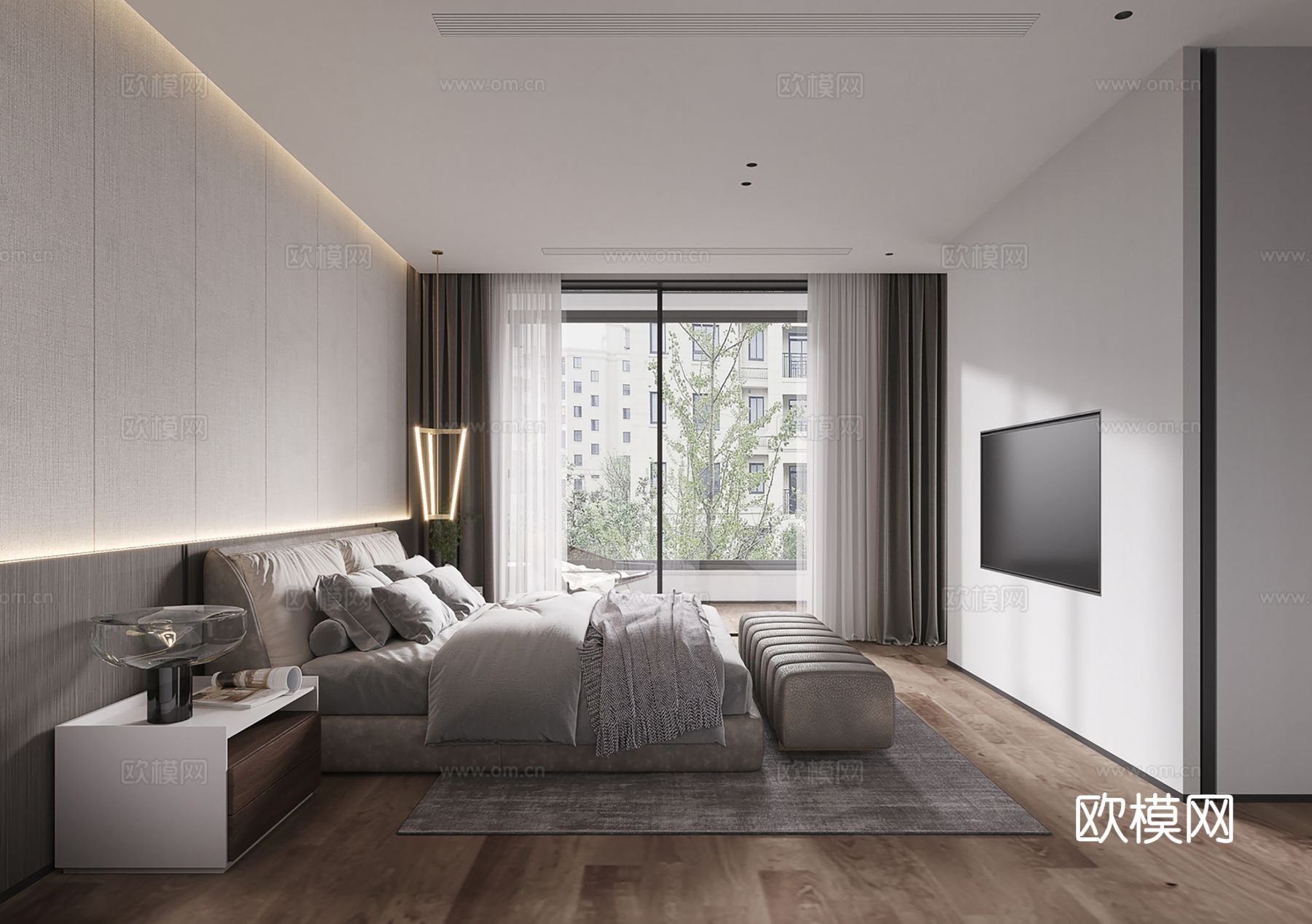 现代别墅高级灰卧室餐厅客厅大平层效果图下载（渲染图10）