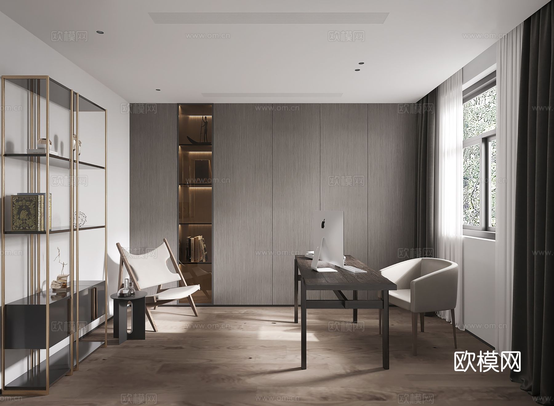 现代别墅高级灰卧室餐厅客厅大平层效果图下载（渲染图8）