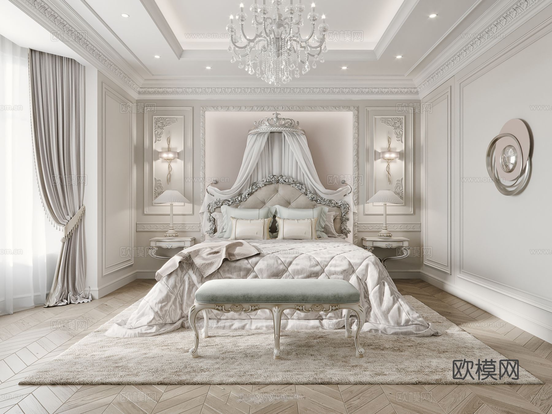 欧美侘寂风别墅高级灰卧室餐厅客厅大平层效果图下载（渲染图10）