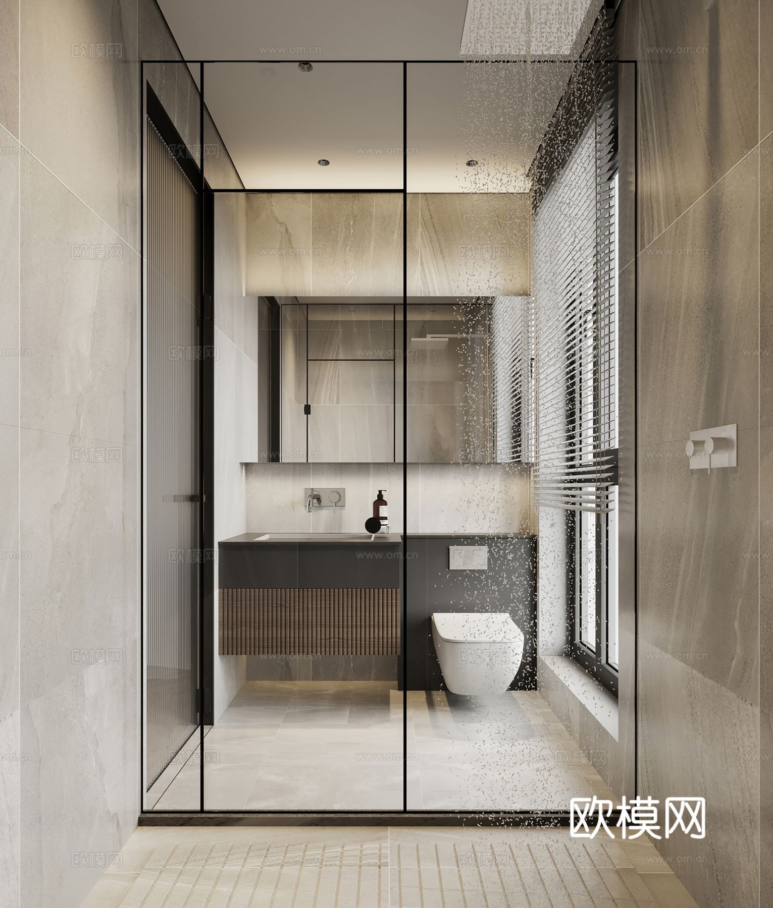 现代别墅高级灰卧室餐厅客厅大平层效果图下载（渲染图13）