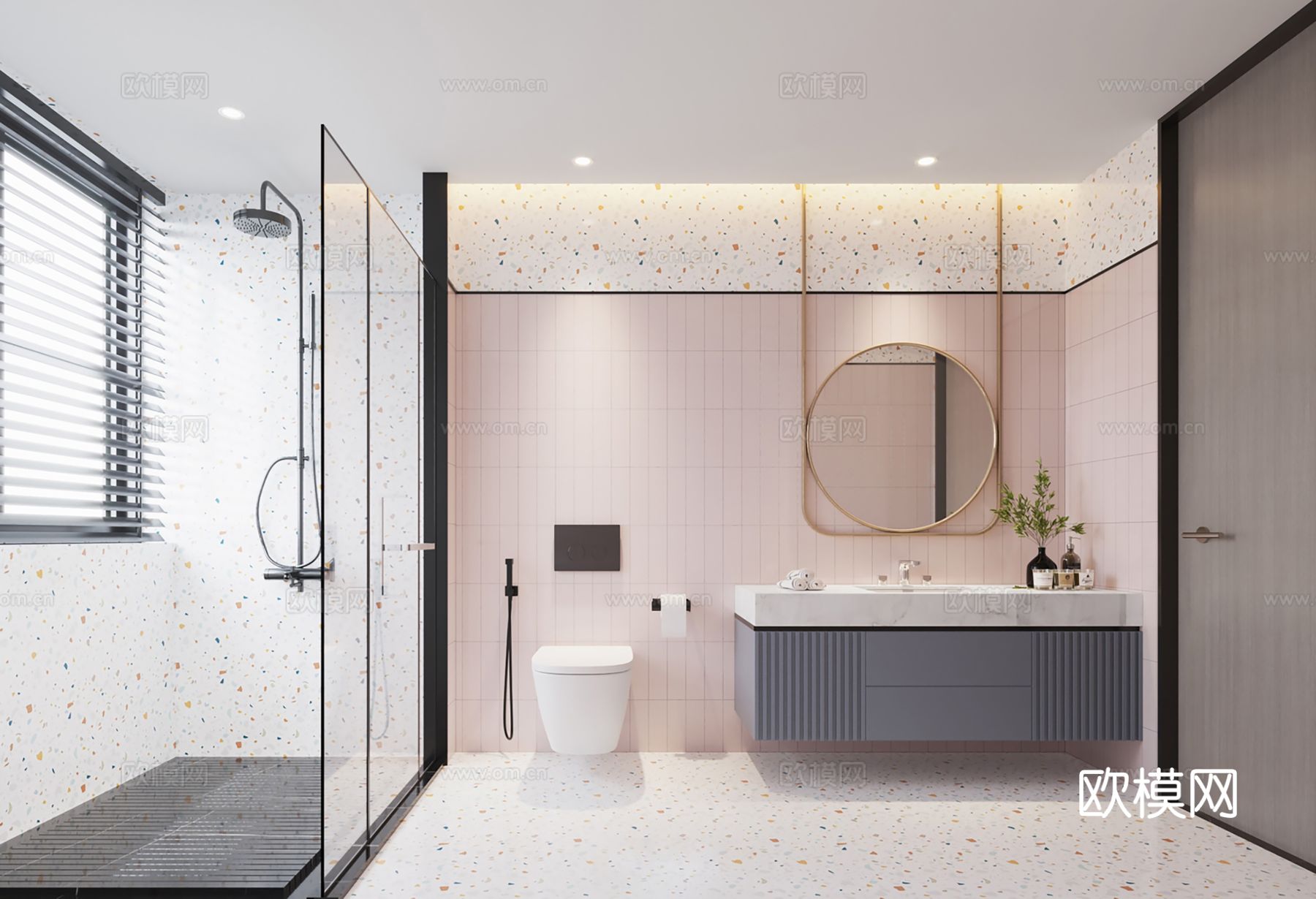 现代别墅高级灰卧室餐厅客厅大平层效果图下载（渲染图3）