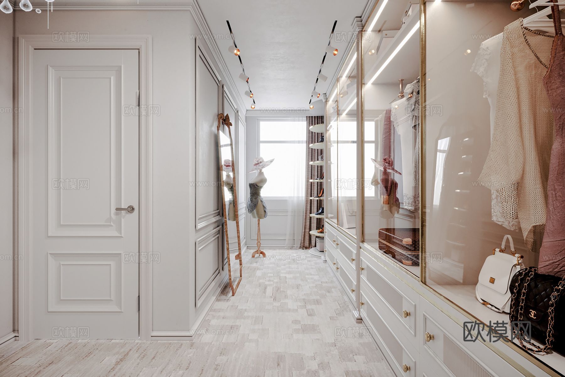 欧美侘寂风别墅高级灰卧室餐厅客厅大平层效果图下载（渲染图2）