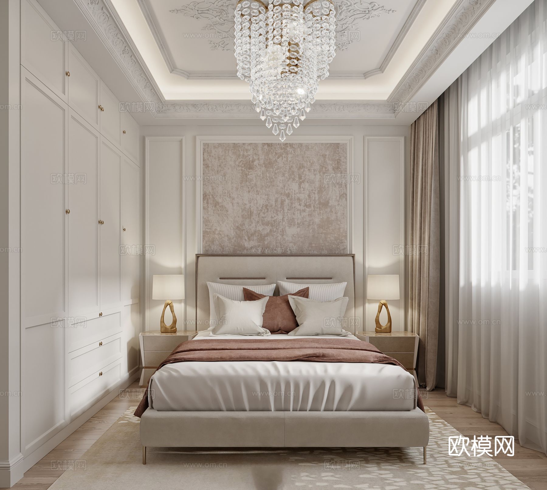 欧美侘寂风别墅高级灰卧室餐厅客厅大平层效果图下载（渲染图6）