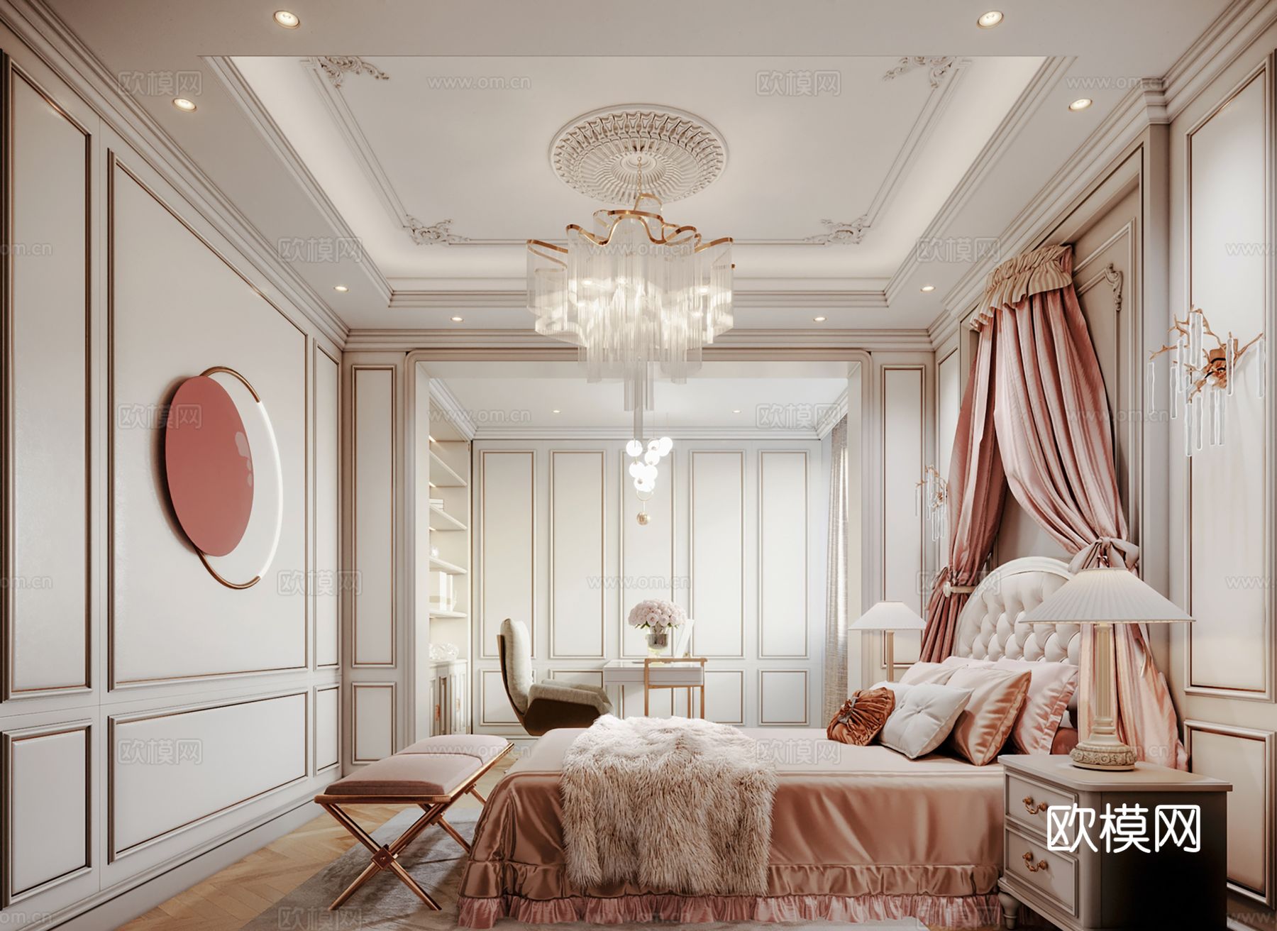 欧美侘寂风别墅高级灰卧室餐厅客厅大平层效果图下载（渲染图5）