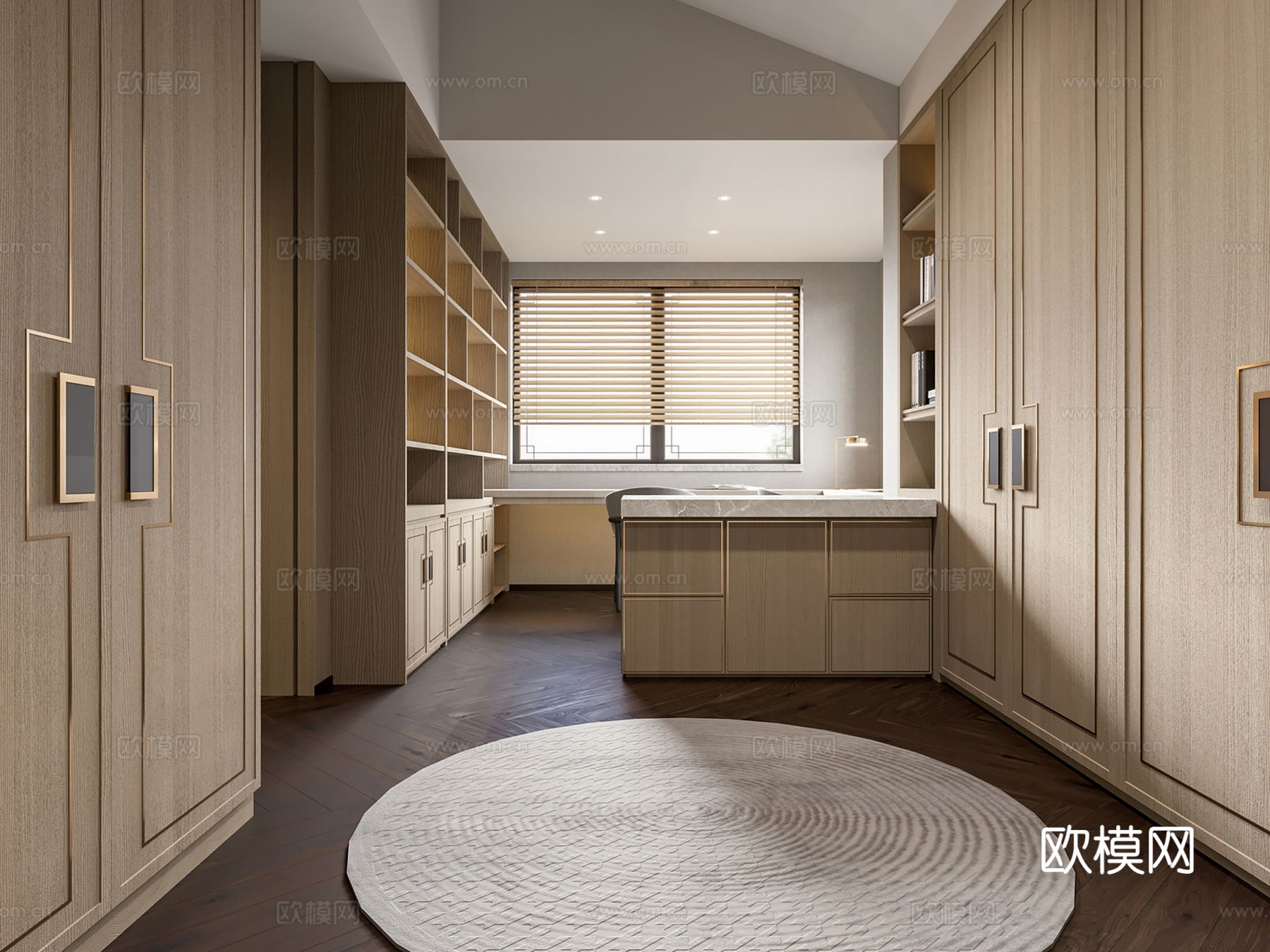 新中式侘寂风别墅高级灰卧室餐厅客厅大平层效果图下载（渲染图13）