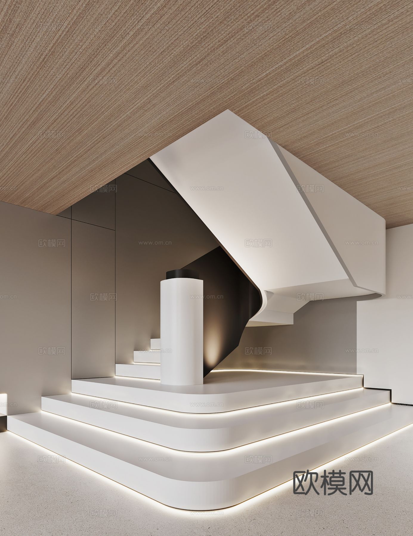 现代别墅高级灰卧室餐厅客厅大平层效果图下载（渲染图3）