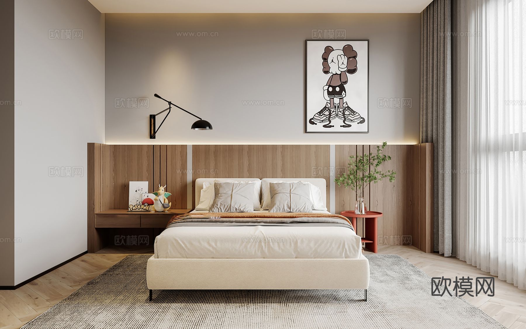 现代别墅高级灰卧室餐厅客厅大平层效果图下载（渲染图6）