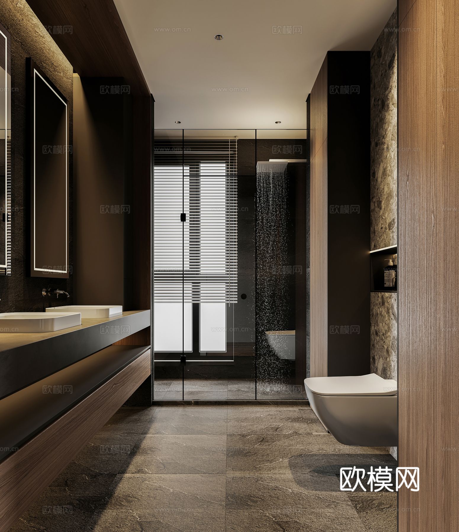 现代别墅高级灰卧室餐厅客厅大平层效果图下载（渲染图15）