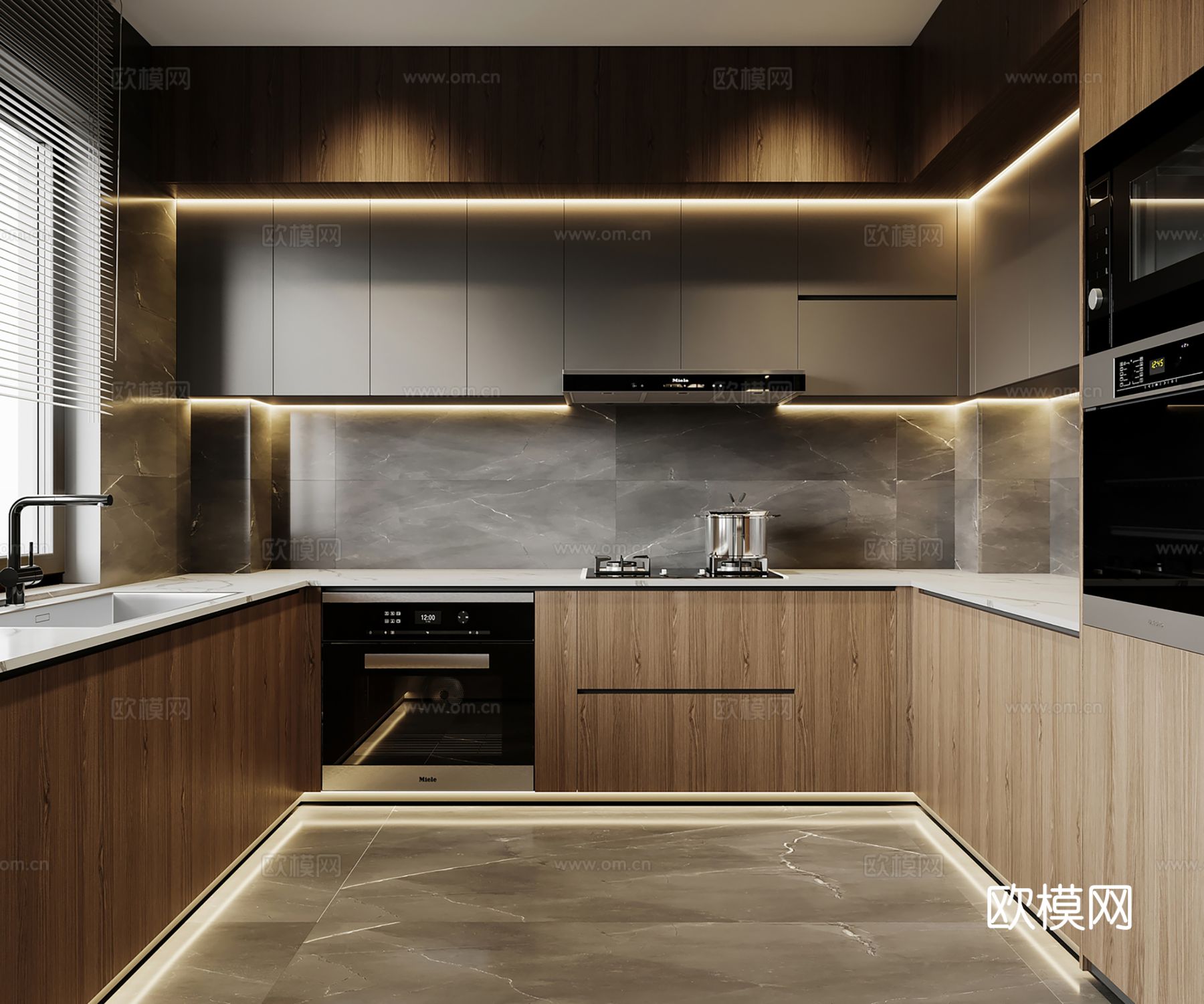 现代别墅高级灰卧室餐厅客厅大平层效果图下载（渲染图11）