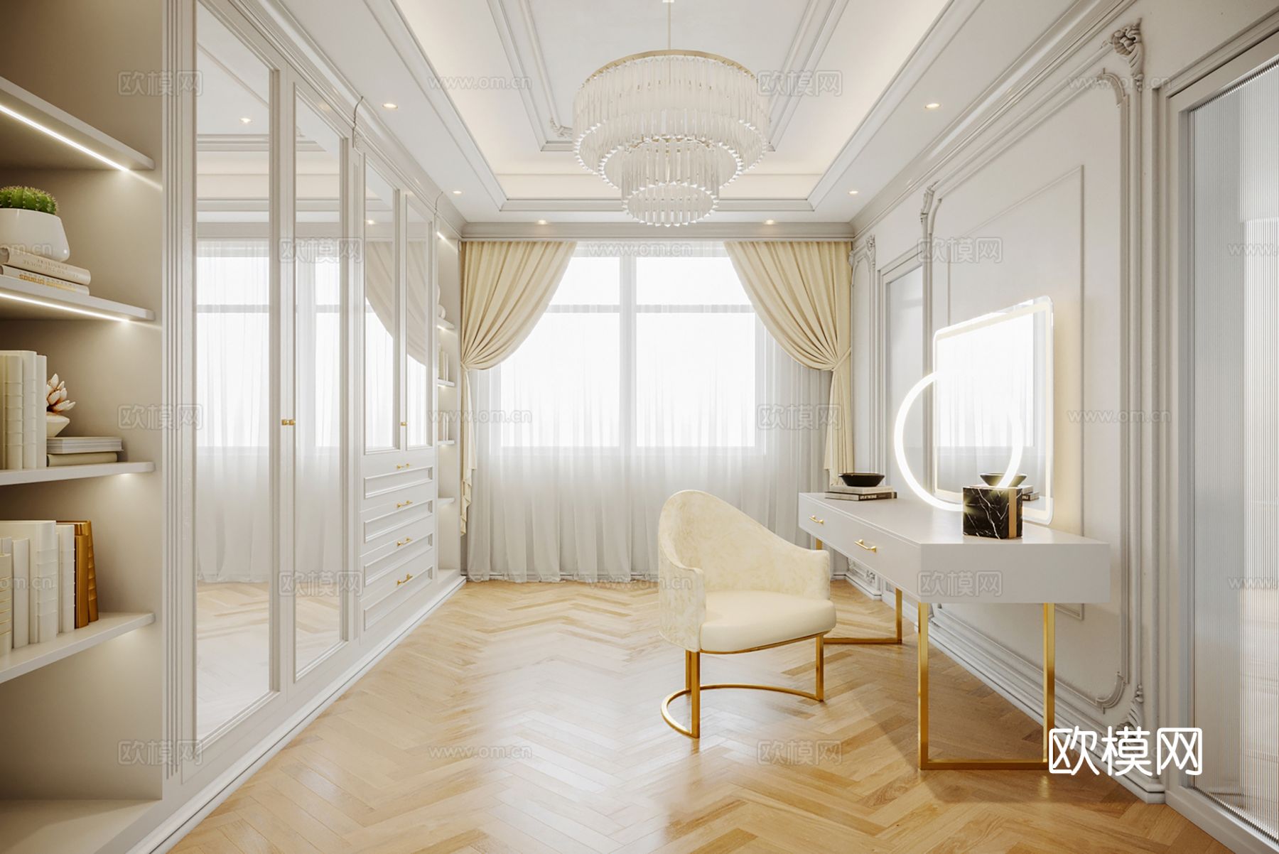 欧美侘寂风别墅高级灰卧室餐厅客厅大平层效果图下载（渲染图4）