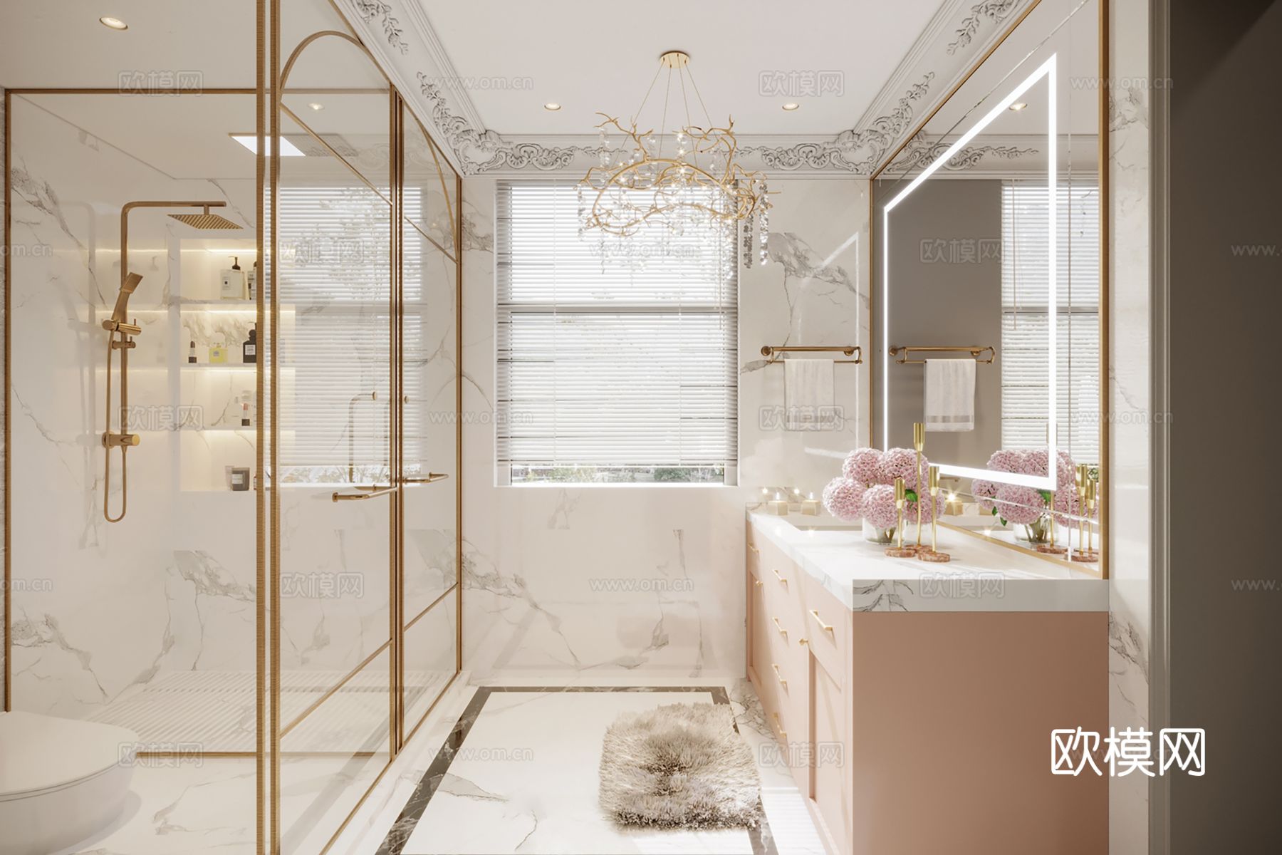 欧美侘寂风别墅高级灰卧室餐厅客厅大平层效果图下载（渲染图11）