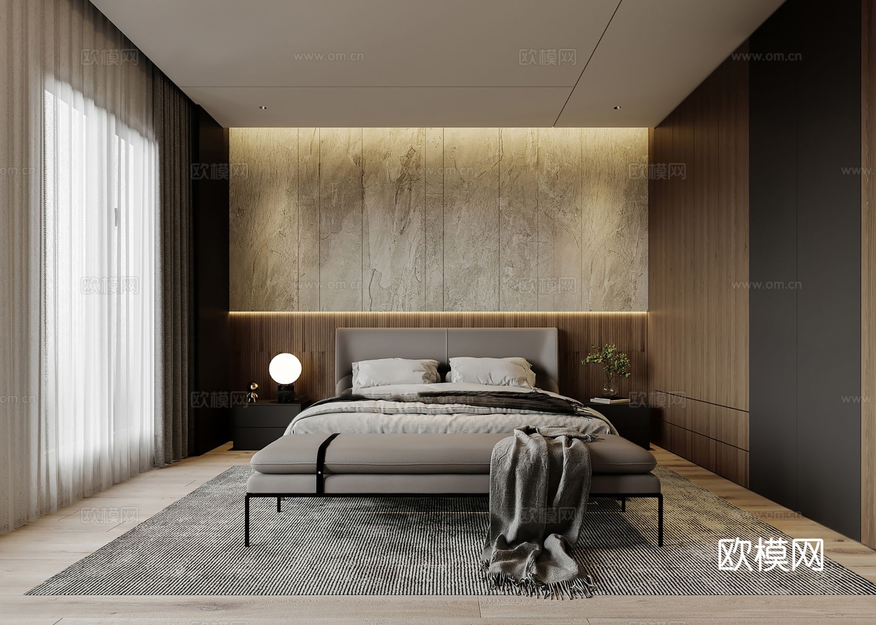 现代别墅高级灰卧室餐厅客厅大平层效果图下载（渲染图9）