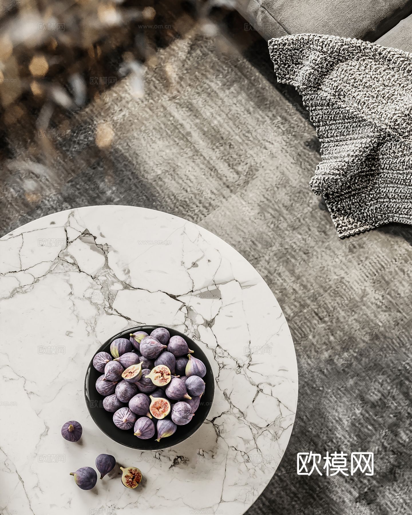 现代别墅高级灰卧室餐厅客厅大平层效果图下载（渲染图5）