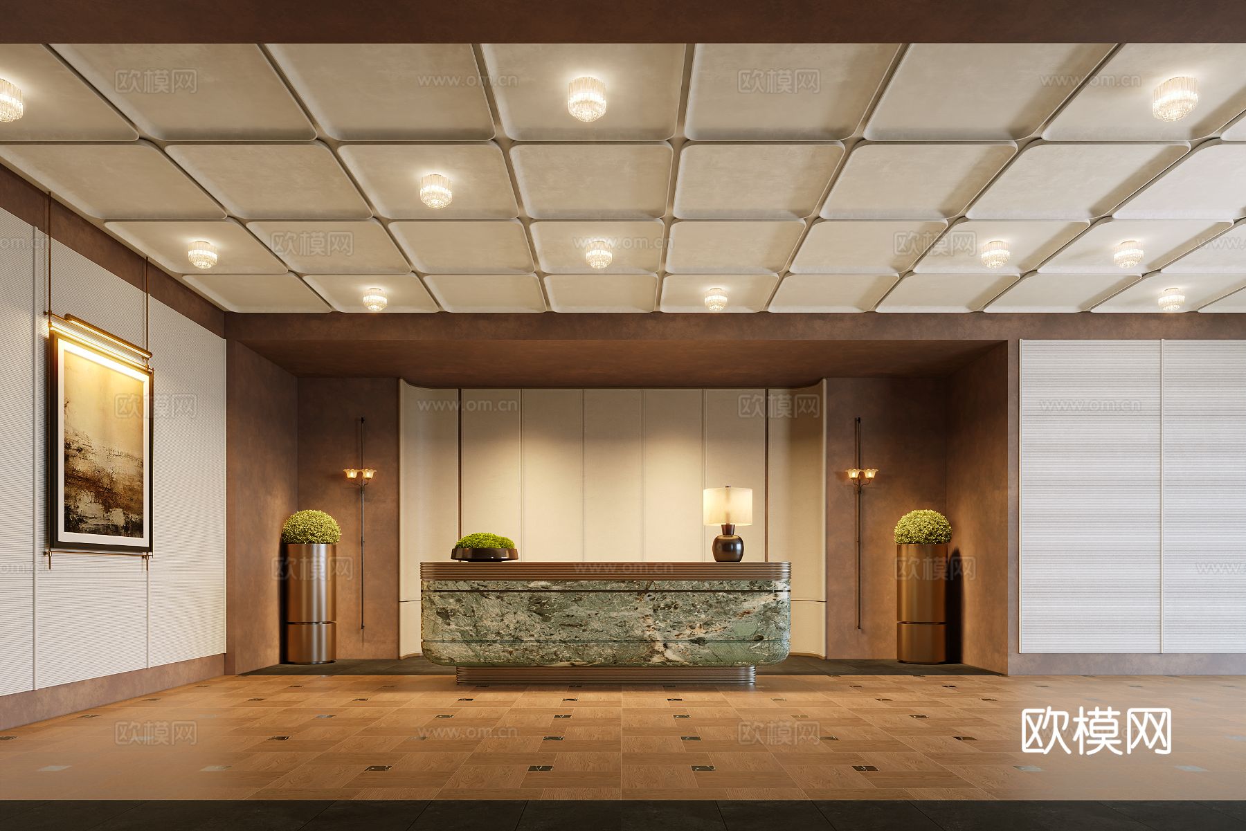 现代轻奢酒店大堂su模型