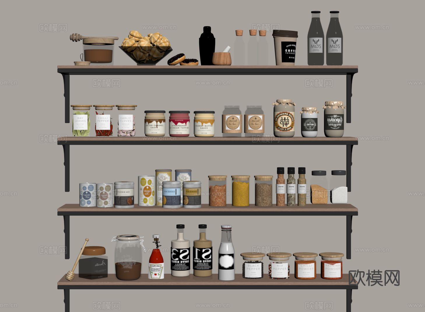 现代厨房用品 食物 调料瓶su模型