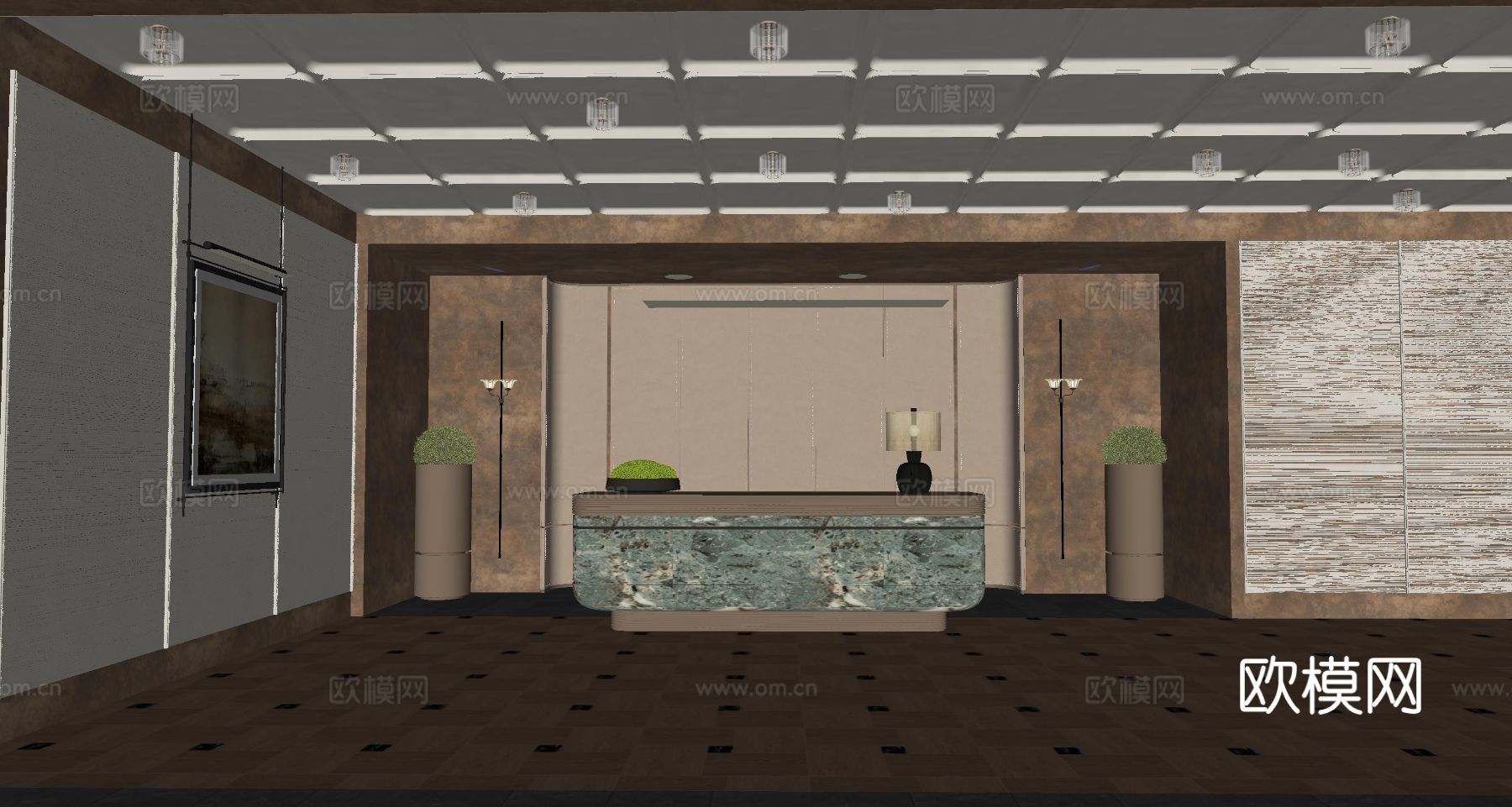 现代轻奢酒店大堂su模型