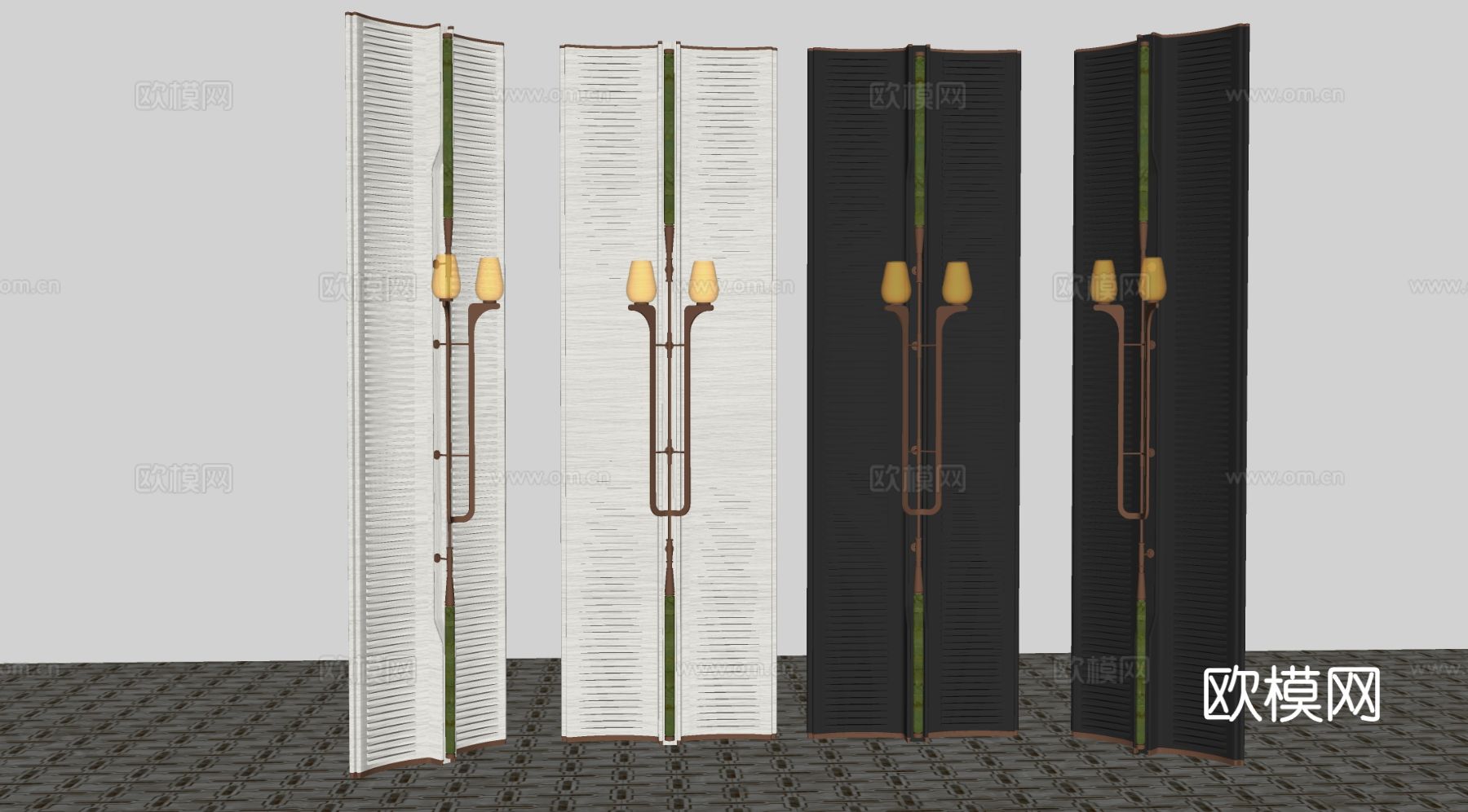 意式屏风 屏风 酒店屏风 格栅屏风 现代玻璃屏风 夹丝玻璃屏su模型