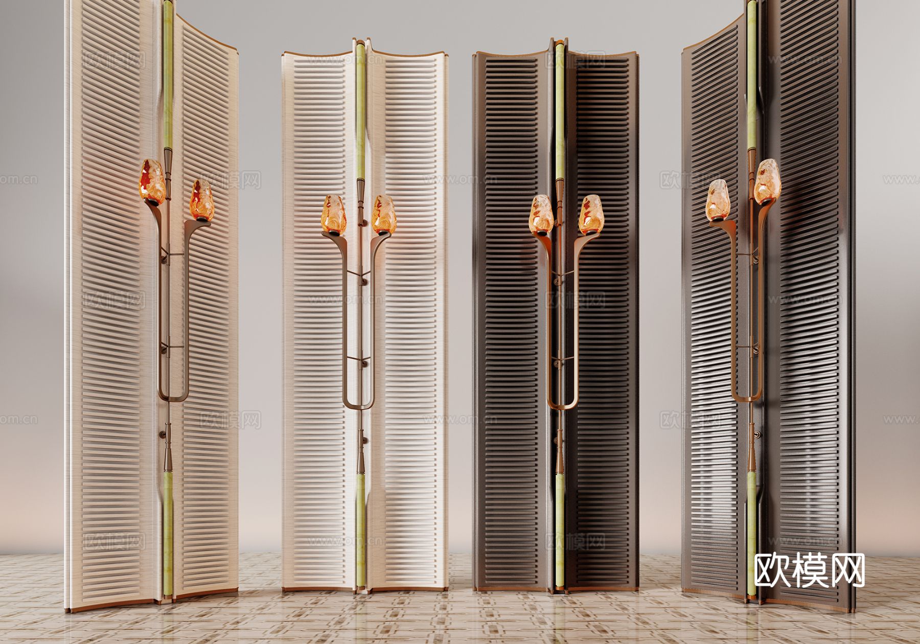 意式屏风 屏风 酒店屏风 格栅屏风 现代玻璃屏风 夹丝玻璃屏su模型