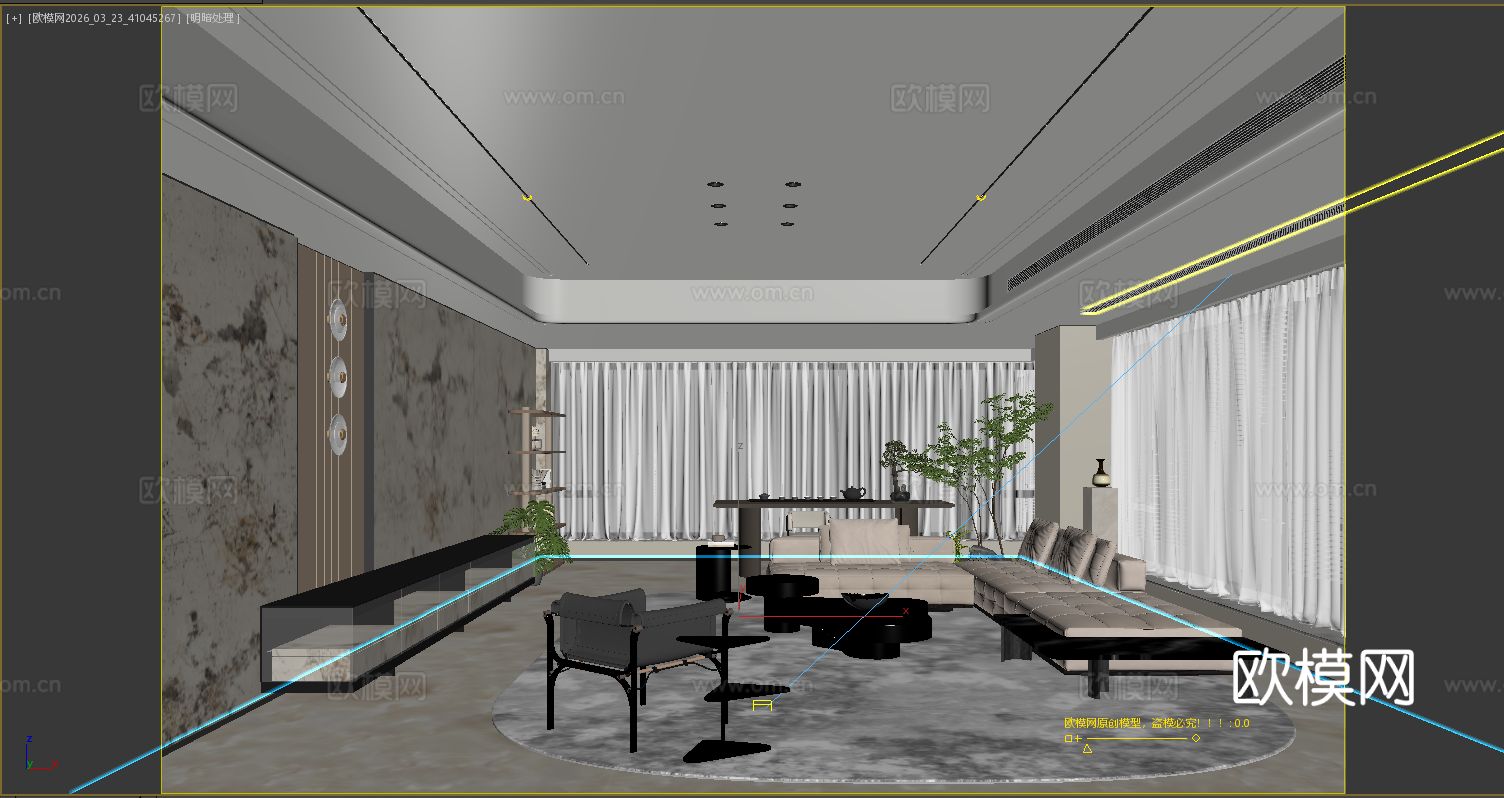 CCD郑忠  翡丽385 轻奢风样板间客厅3d模型下载（渲染图3）