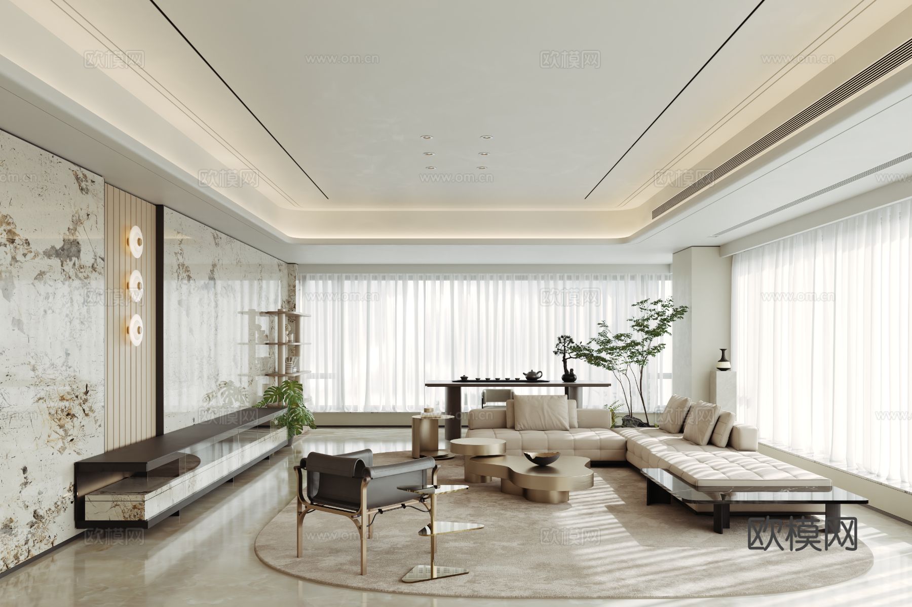 CCD郑忠  翡丽385 轻奢风样板间客厅3d模型下载（渲染图1）