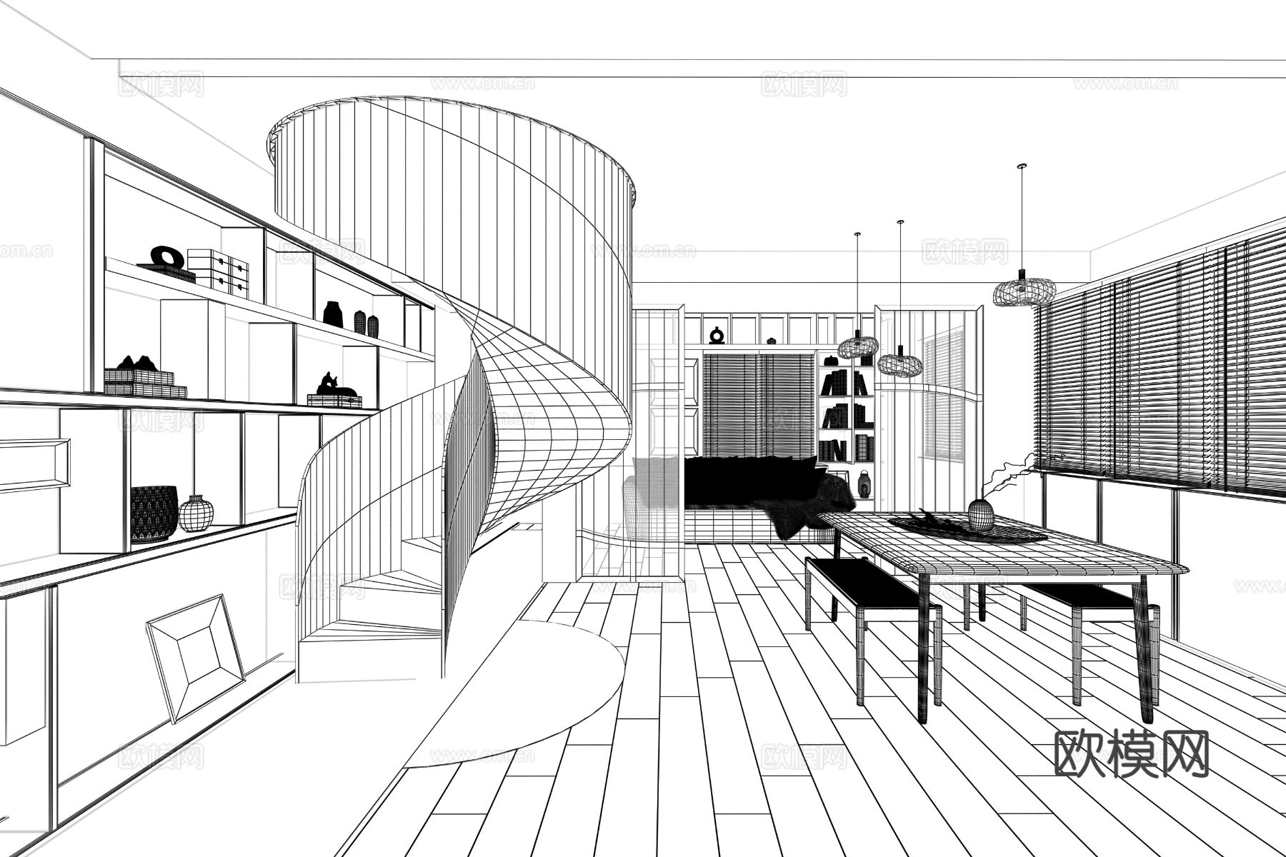 唐忠汉|现代客餐厅3d模型下载（渲染图2）