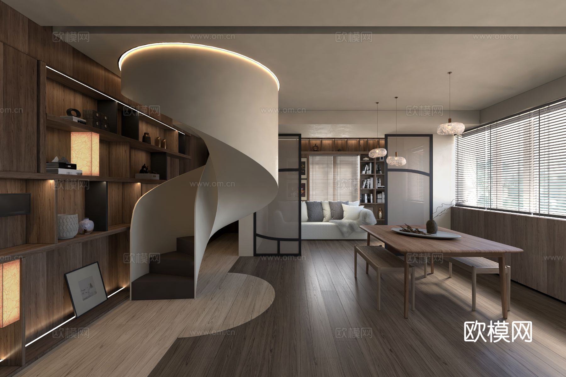 唐忠汉|现代客餐厅3d模型下载（渲染图1）