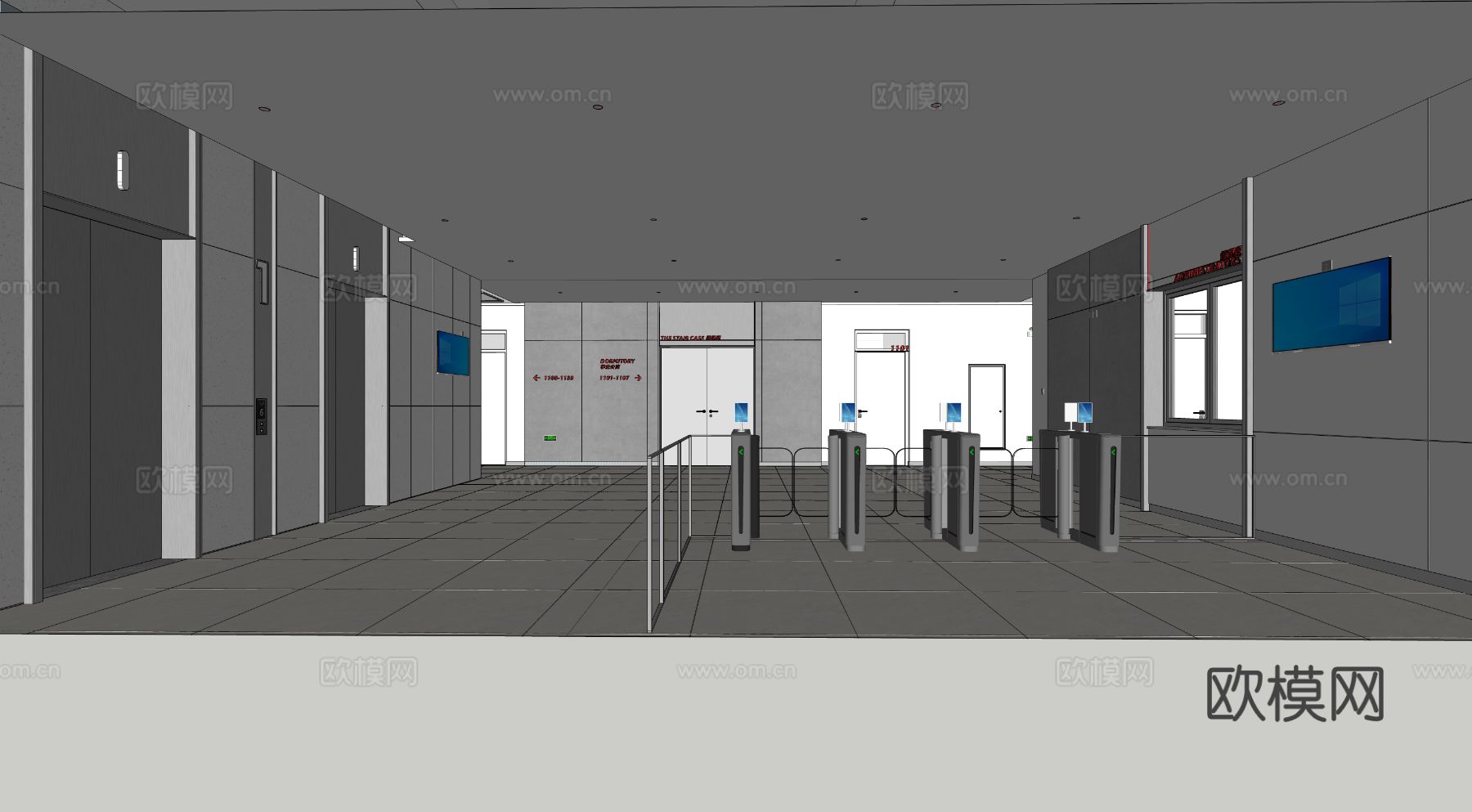 大堂 电梯厅 走廊 现代风格 宿舍楼su模型